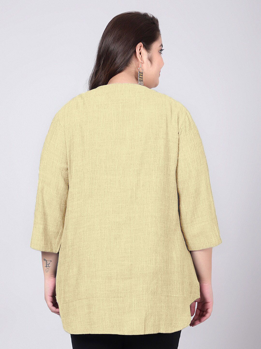 Yellow Cotton Linen Plus Size Tunic — view 5