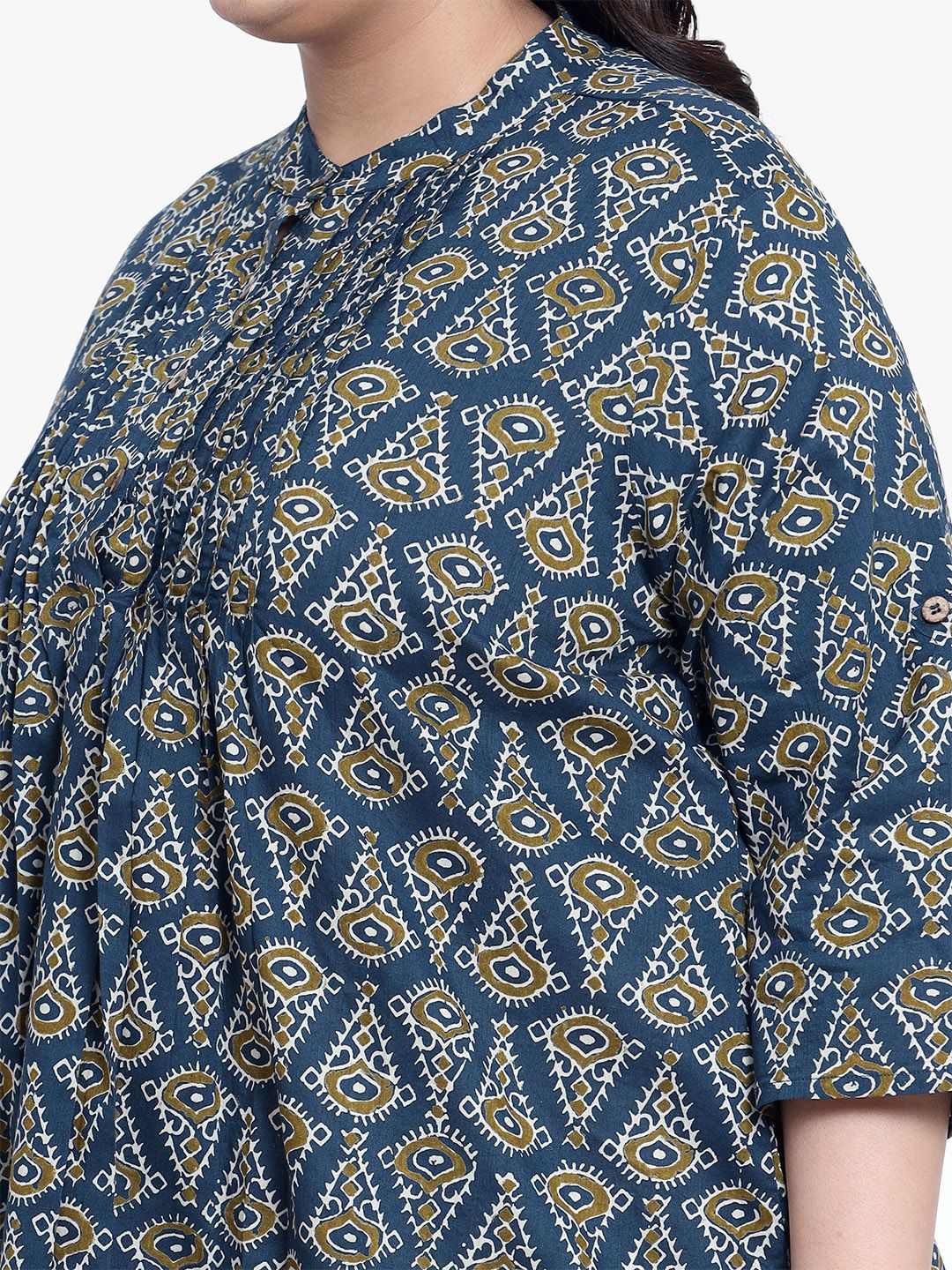 Blue Geometric Print Pleat Plus Size Tunic — view 2
