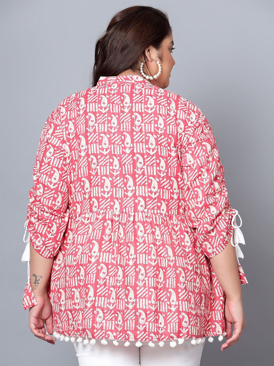 Red Paisley Cotton Plus Size Tunic — view 5