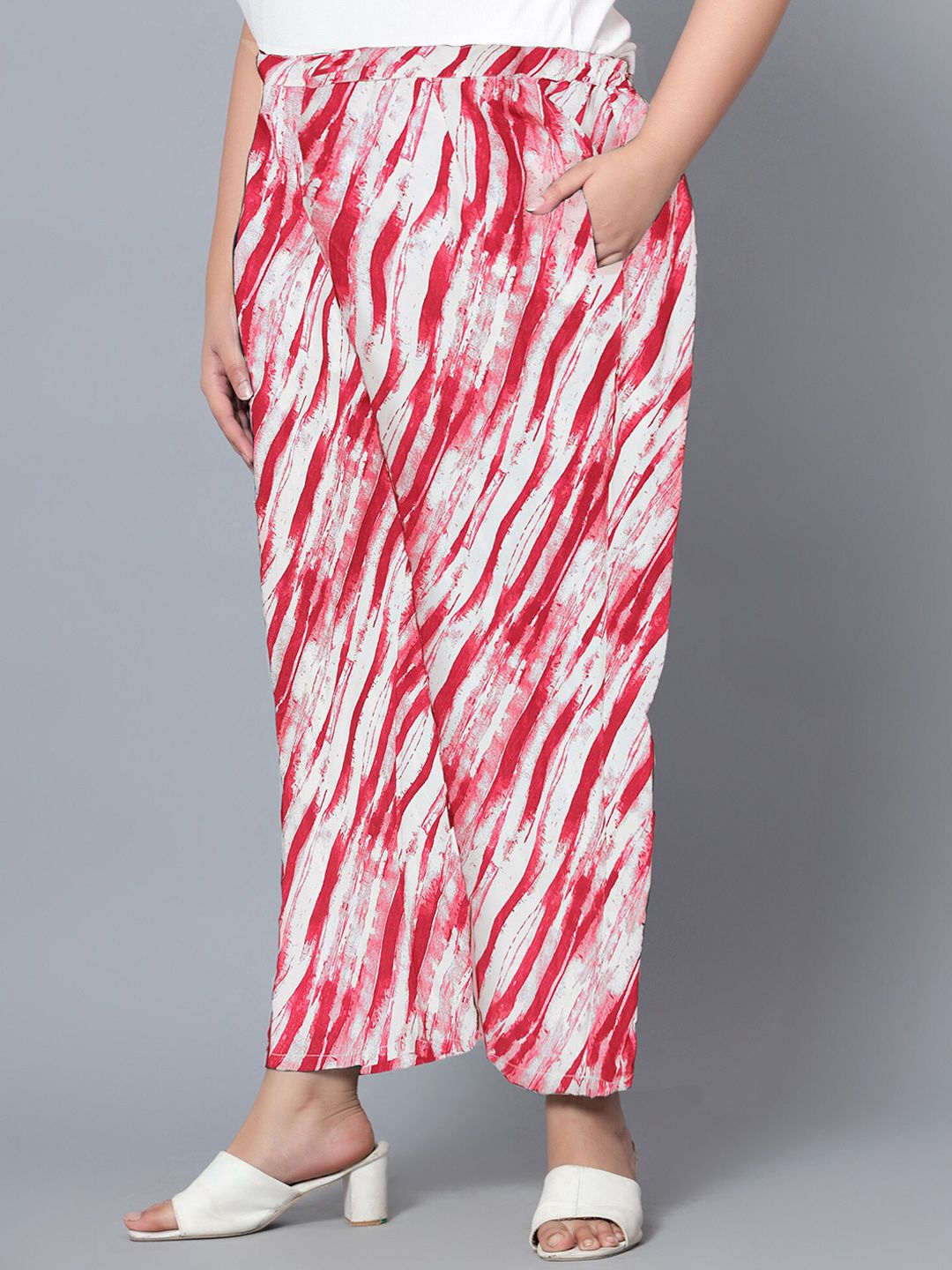 Red Leheriya Print Plus Size Trousers — view 3