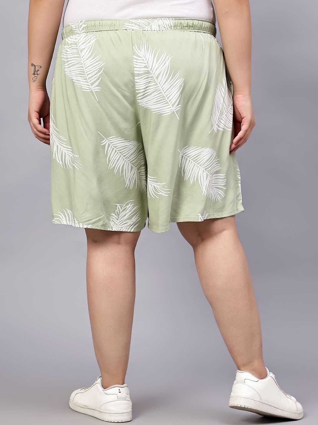 Green Leaf Plus Size Flared Shorts — view 3