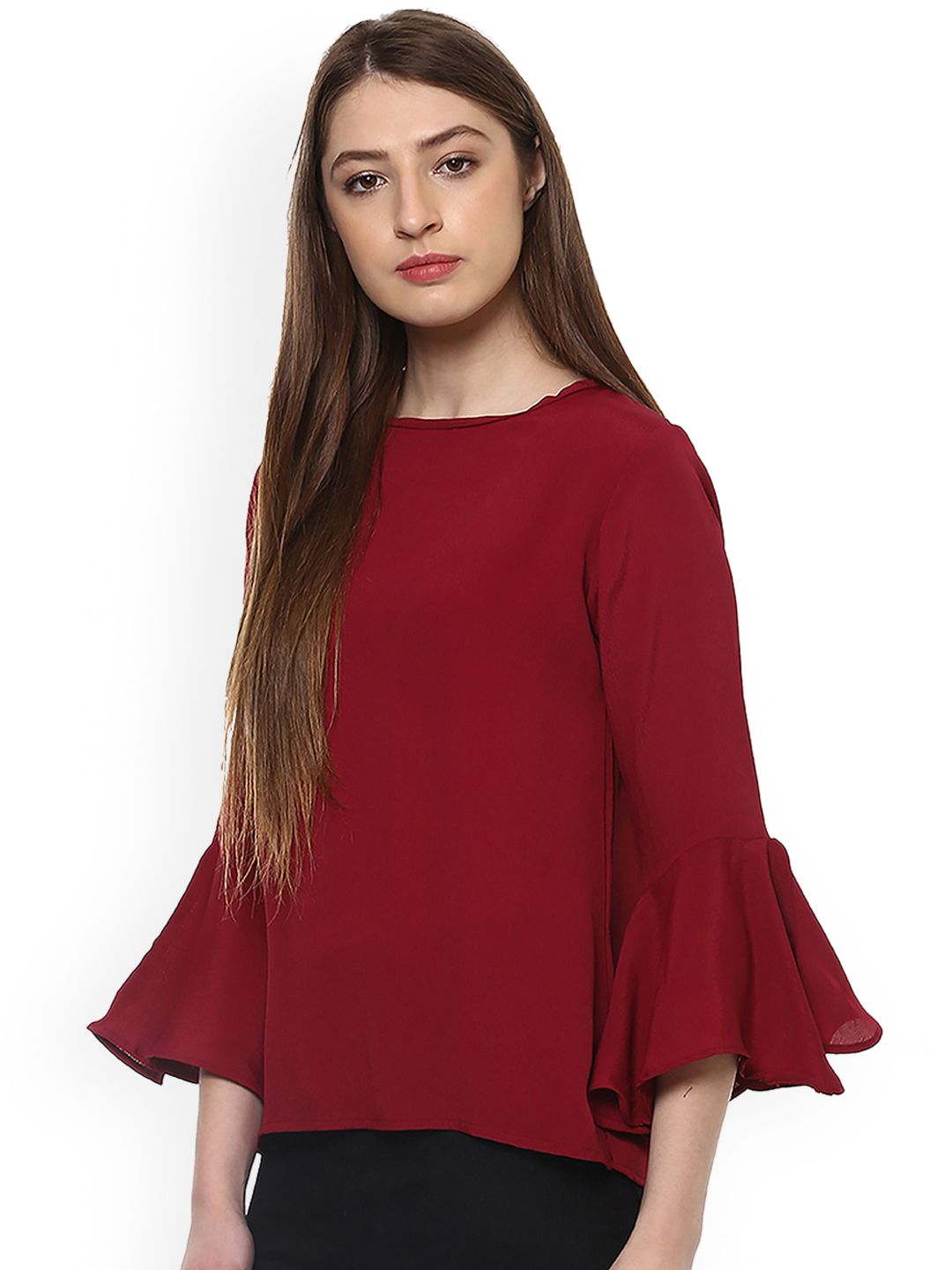 Maroon Crepe Top — view 3