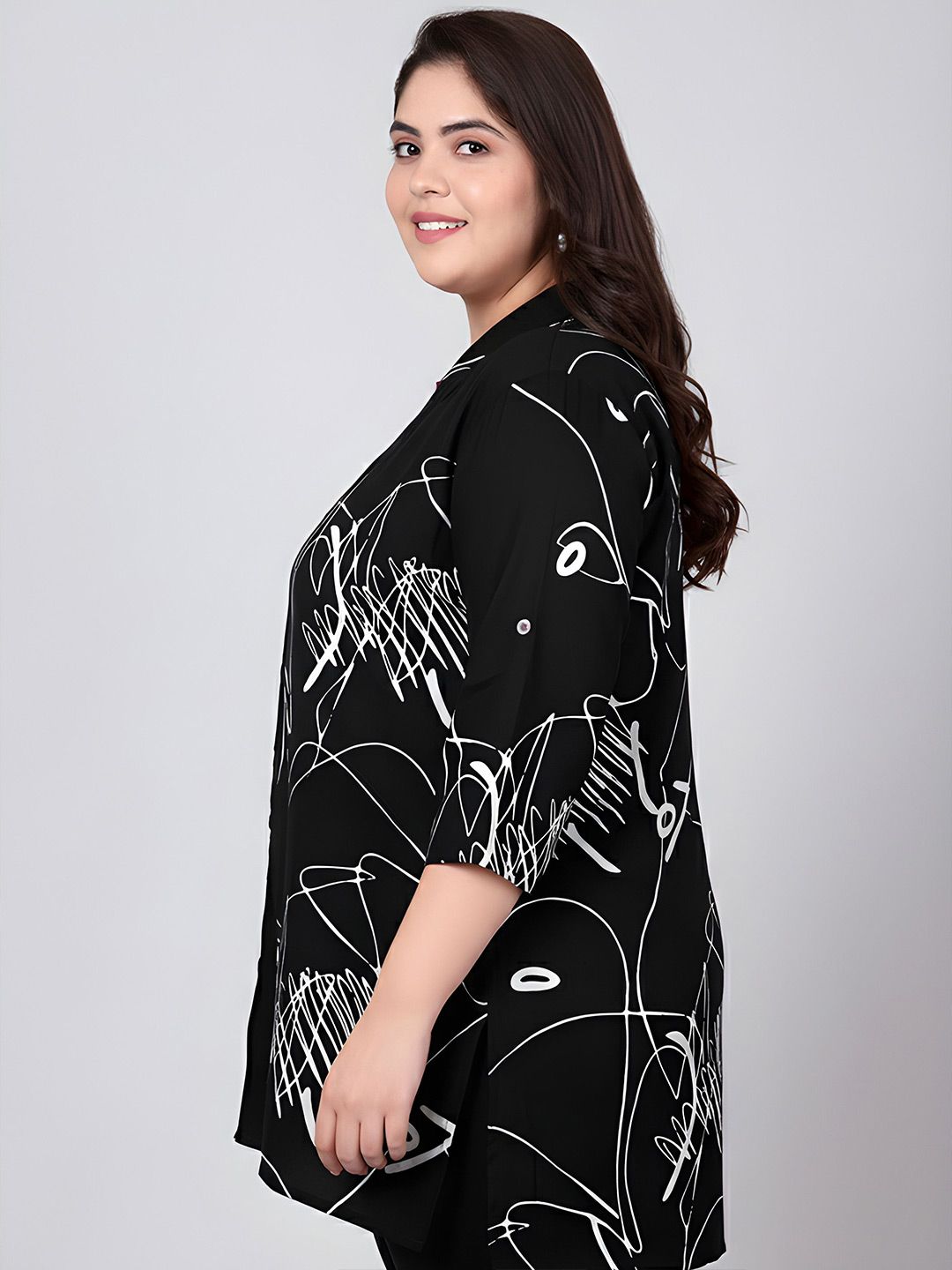 Black Scribble Print Plus Size Shirt — view 4