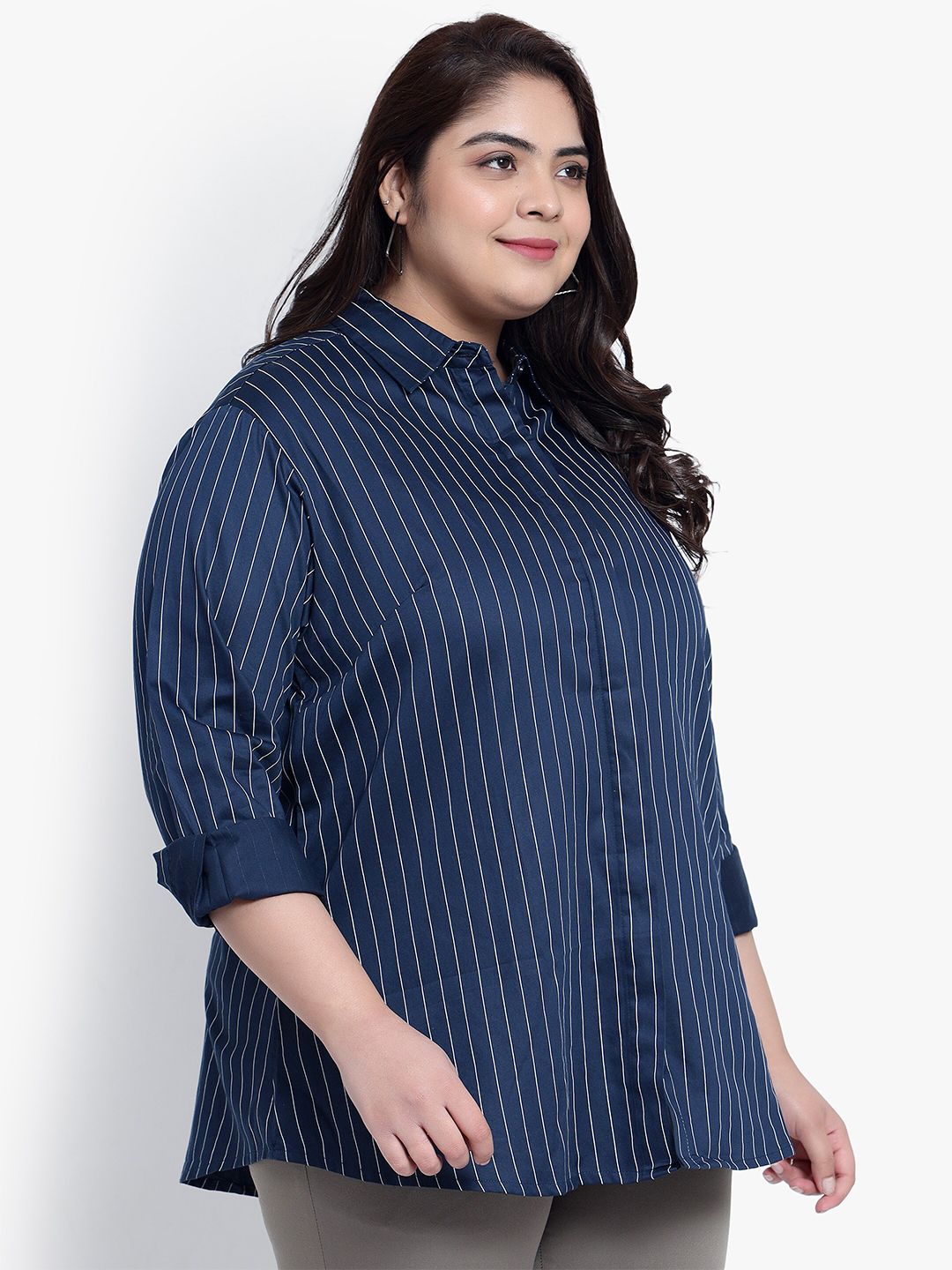 Blue Stripe Formal Plus Size Shirt — view 3