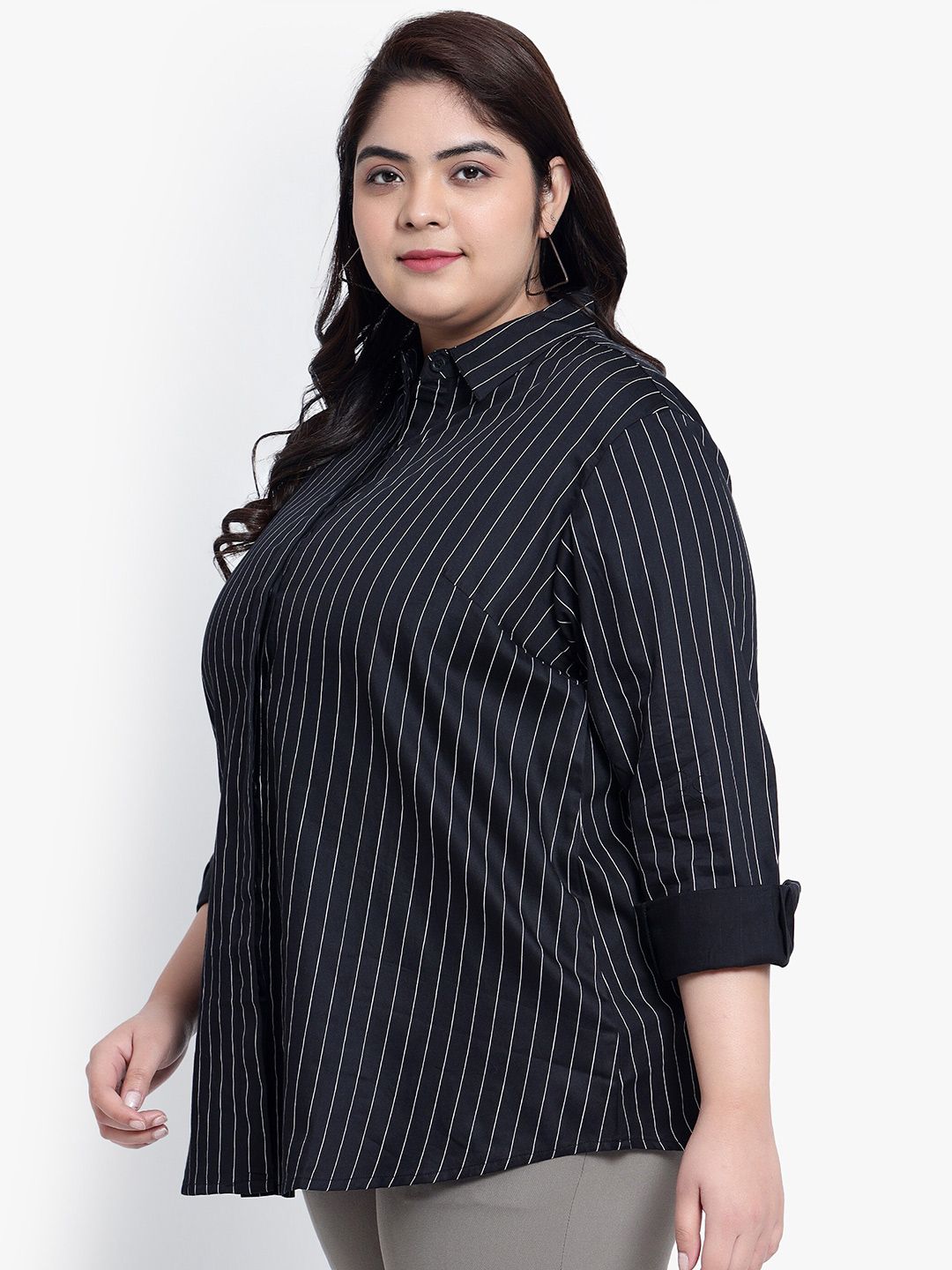 Black Stripe Formal Plus Size Shirt — view 4