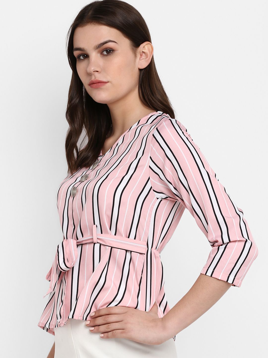 Pink And White Stripe Top — view 3