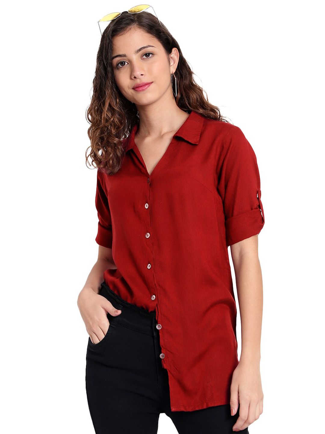 Maroon Longline Plus Size Shirt — view 14