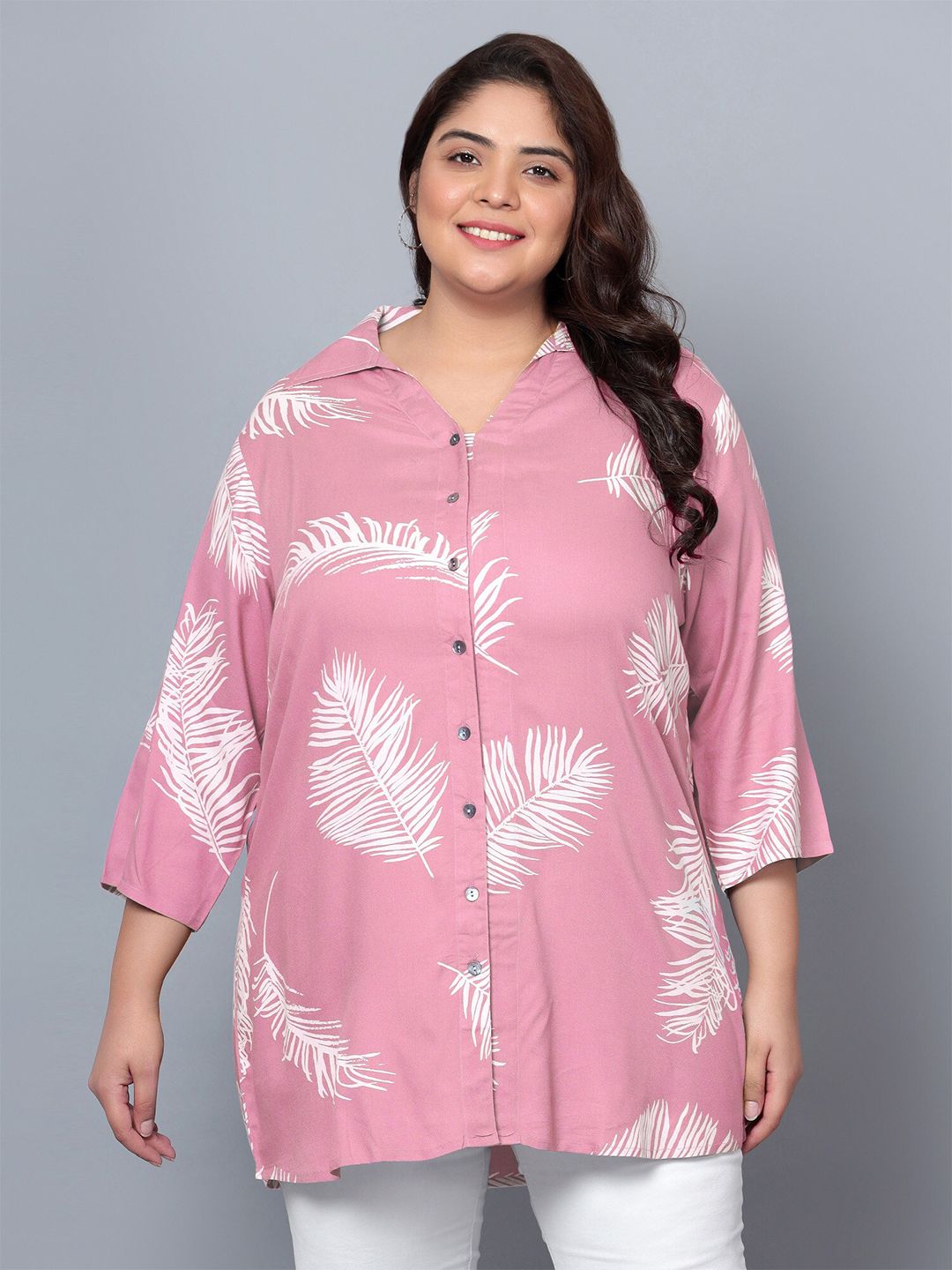 Pink Leaf Print Shirt — view 1