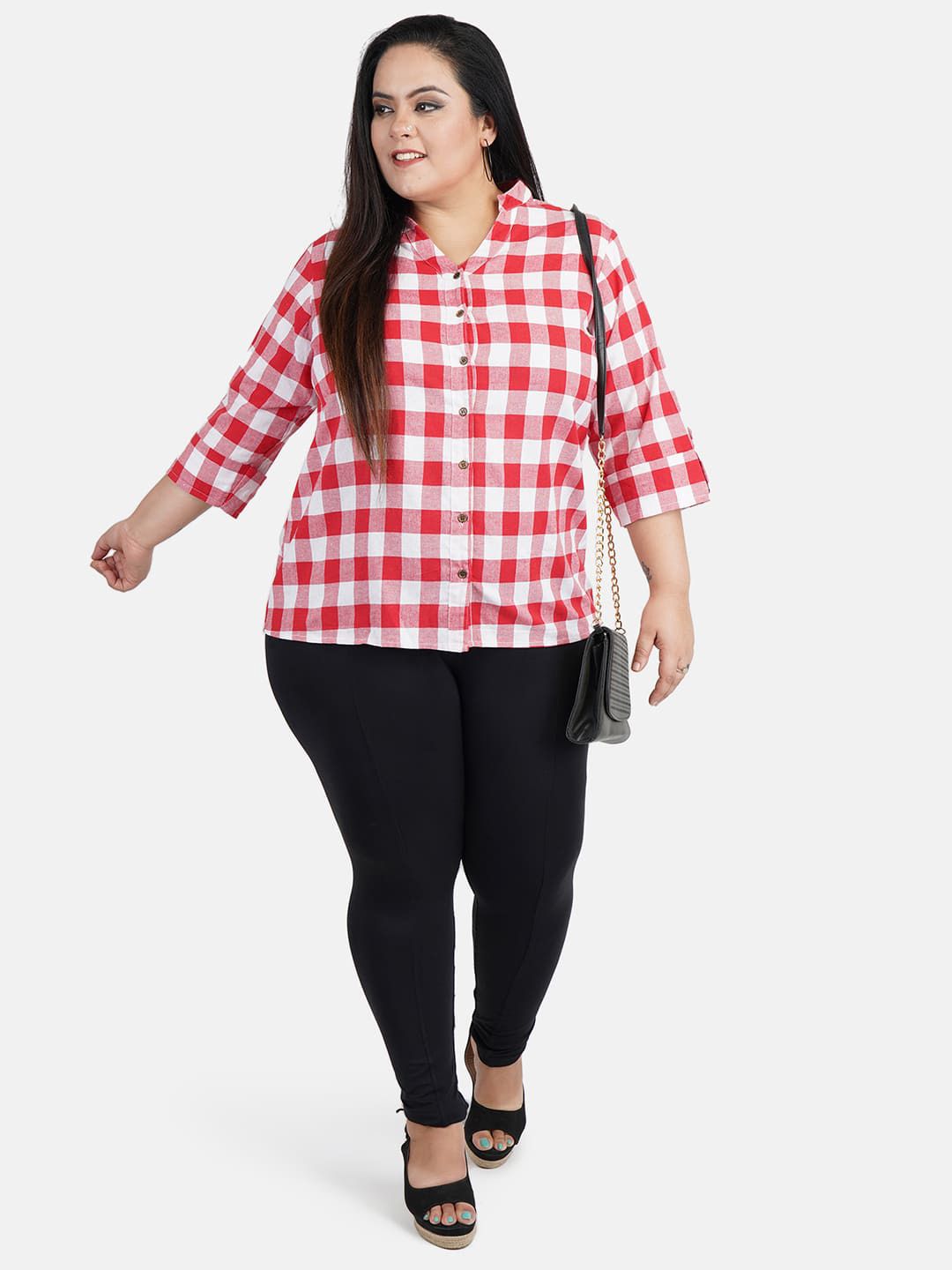 Red Checkered Plus Size Shirt — view 6