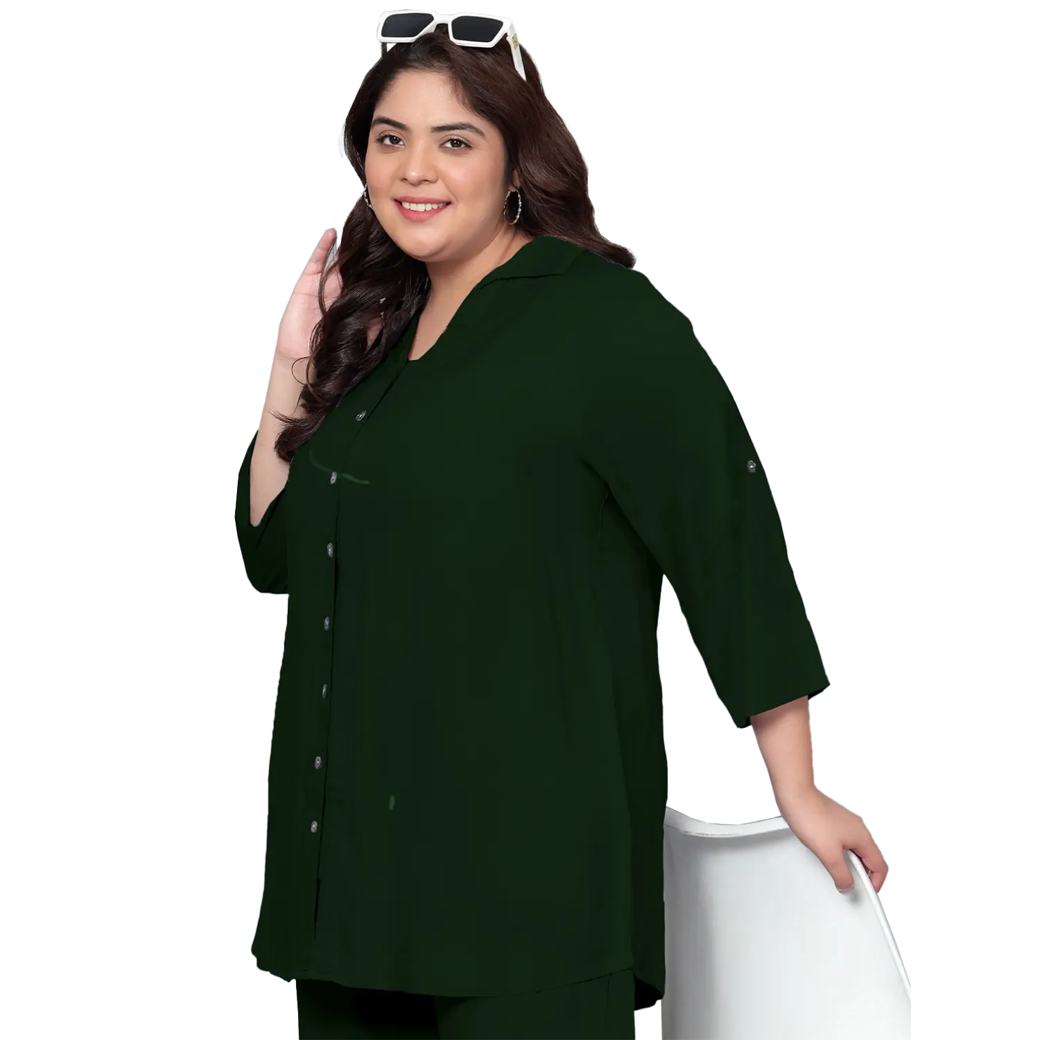 Dark Green Solid Plus Size Co-Ord Set