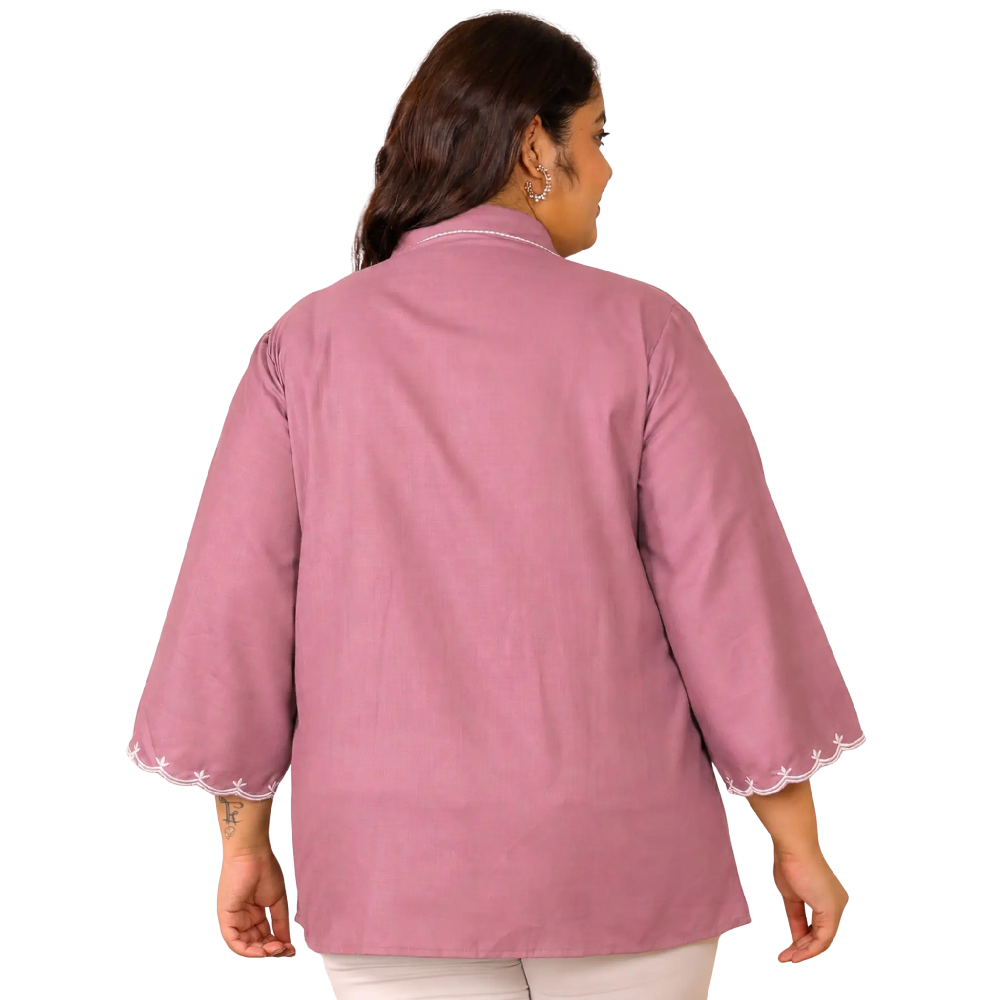 Pink Cotton Collar Embroidered Tunic