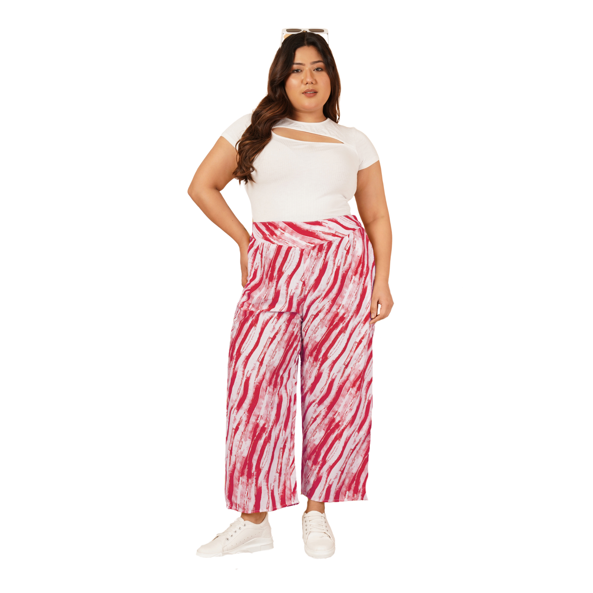 Red Leheriya Print Plus Size Trousers