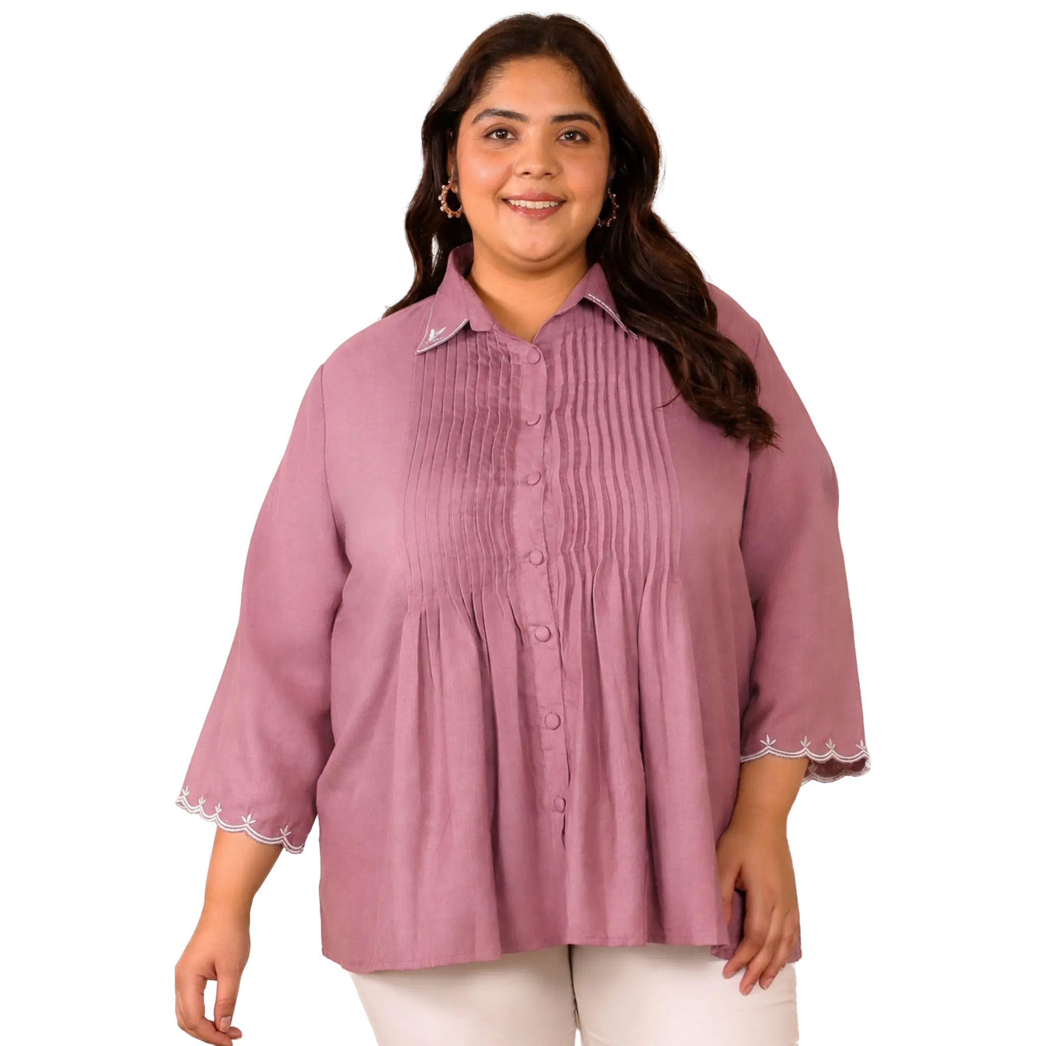 Pink Cotton Collar Embroidered Tunic