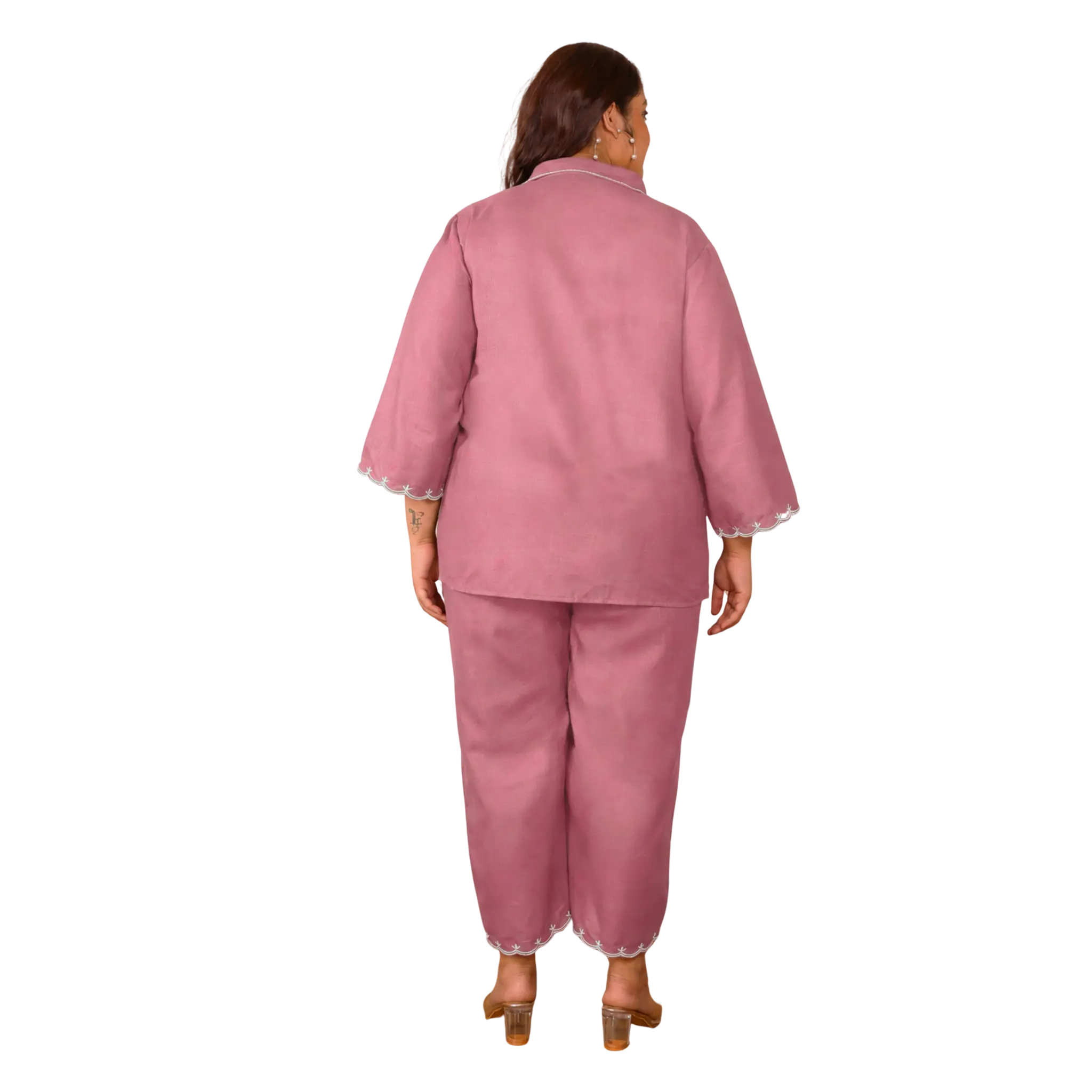 Pink Cotton Collar Embroidered Co Ord Set