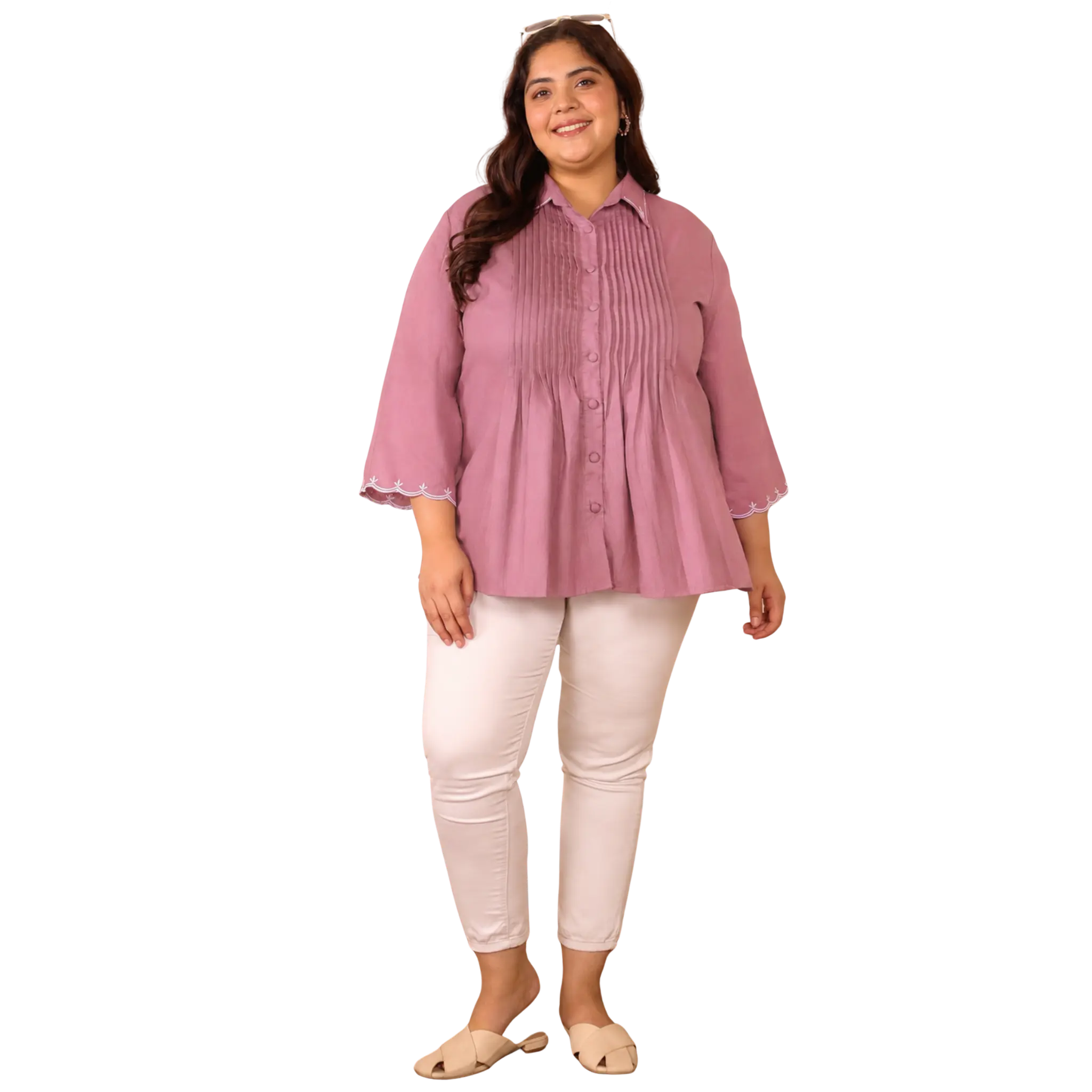 Pink Cotton Collar Embroidered Tunic