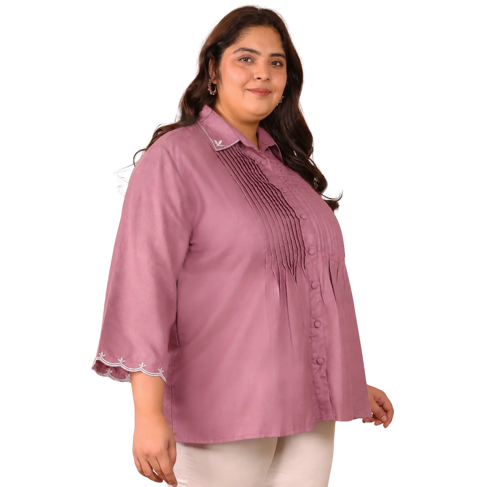 Pink Cotton Collar Embroidered Tunic
