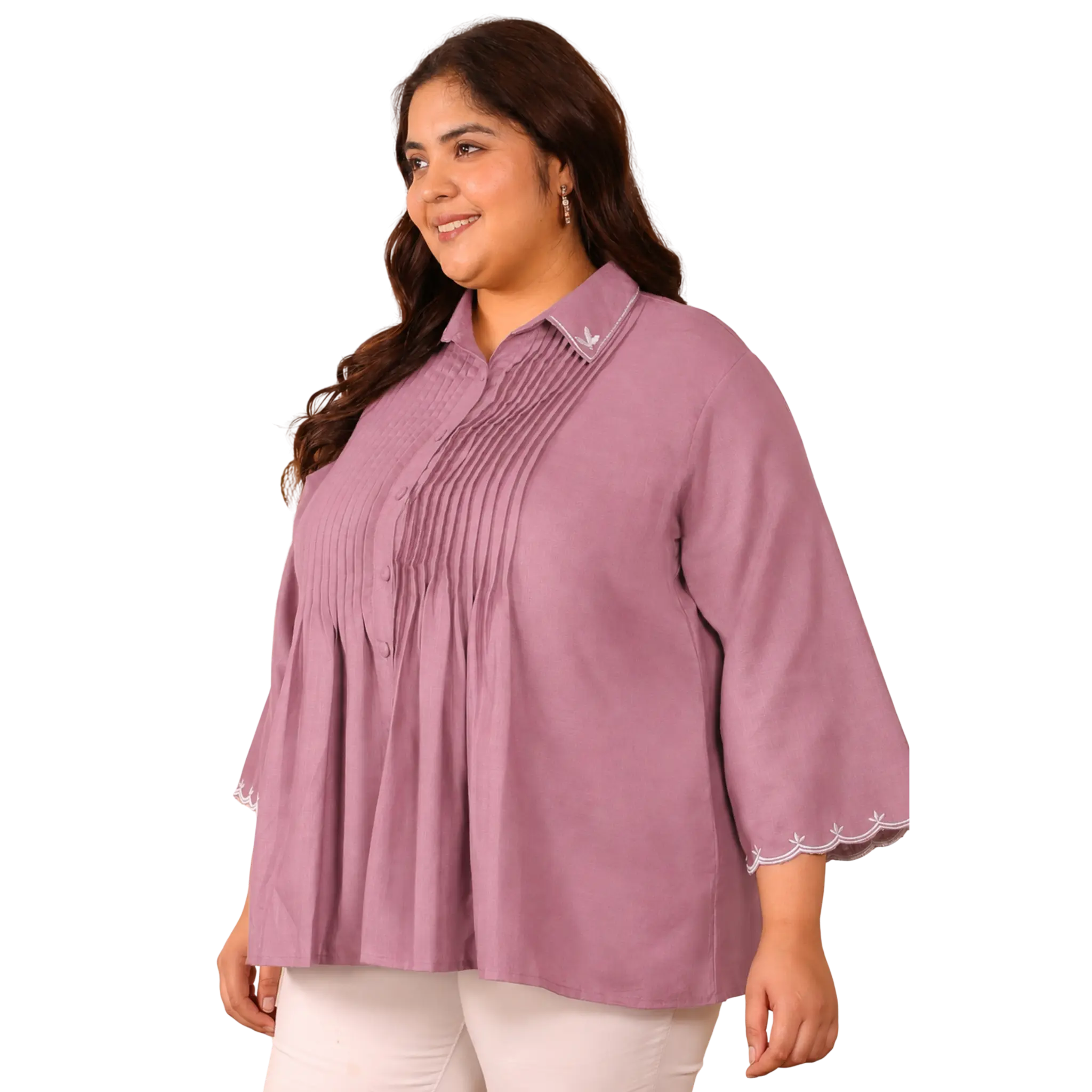 Pink Cotton Collar Embroidered Tunic