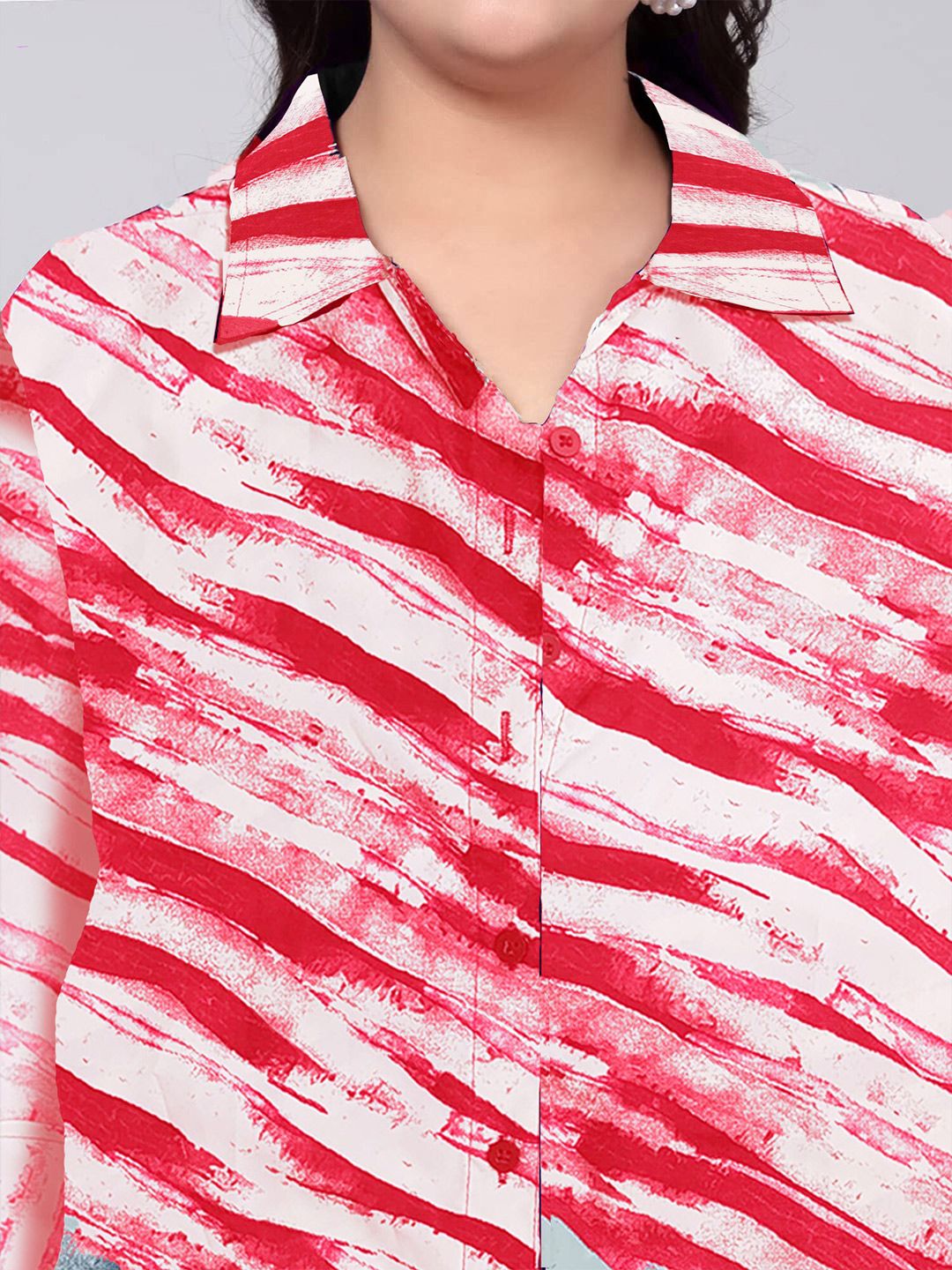 Red Leheriya Print Plus Size Shirt — view 2