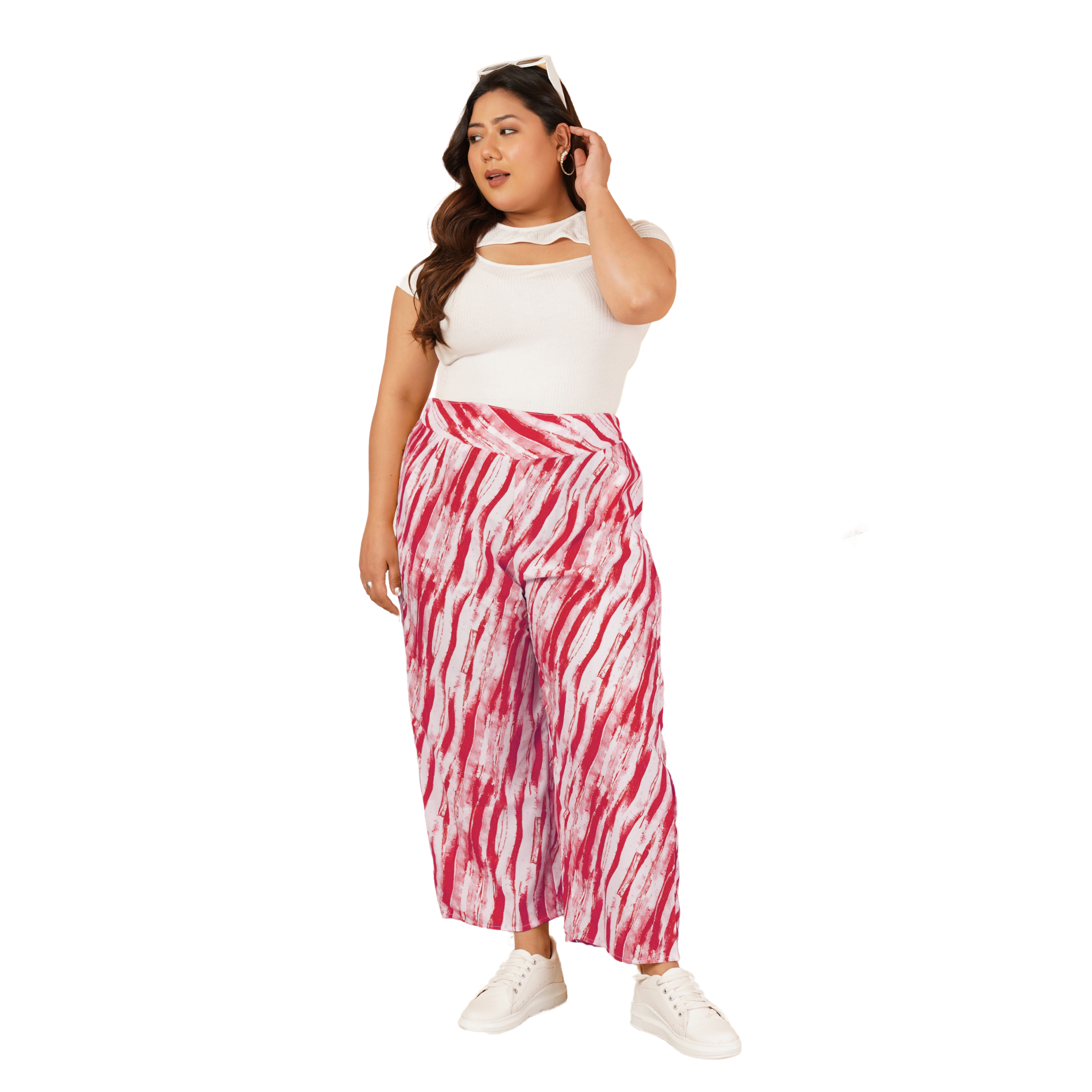 Red Leheriya Print Plus Size Trousers