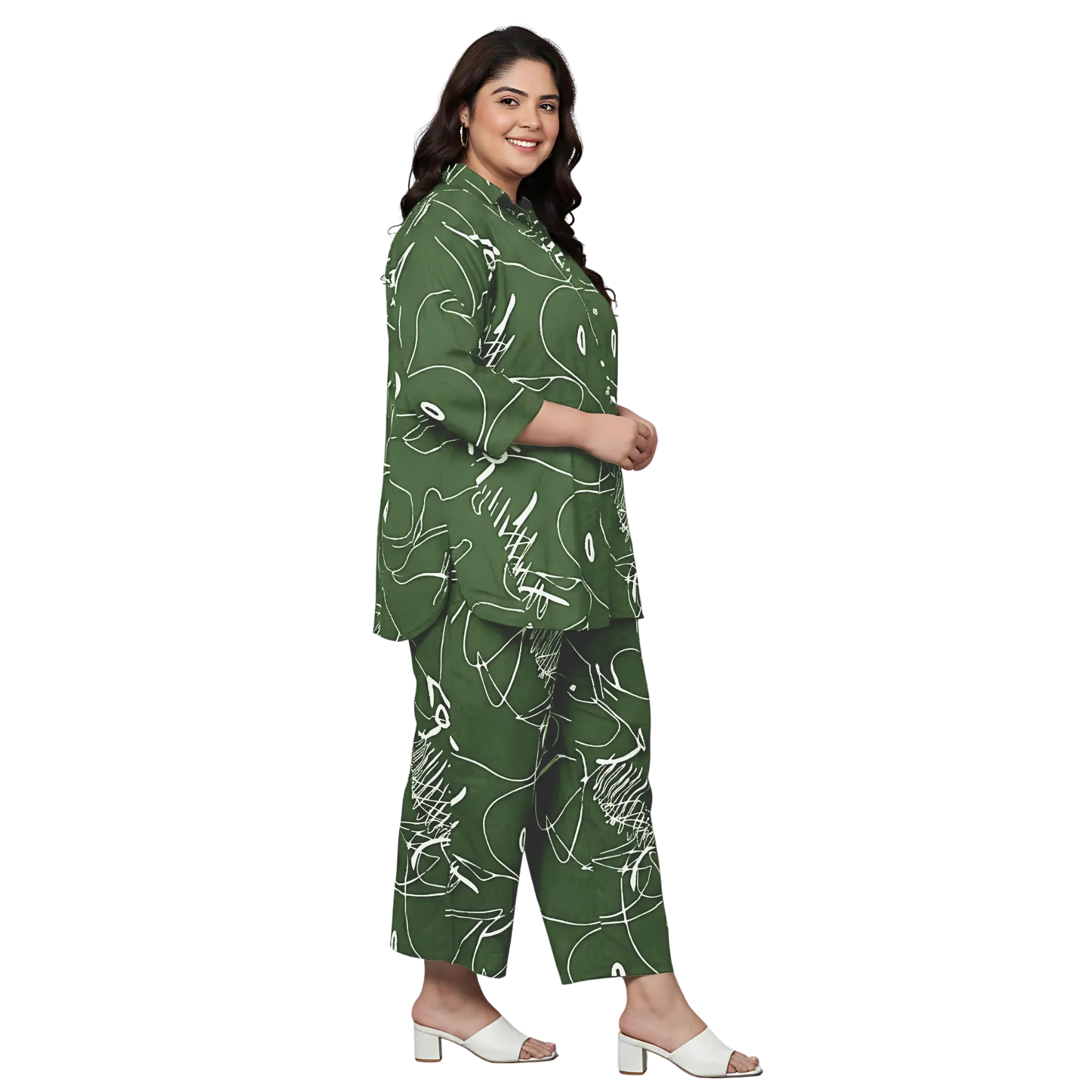 Green Scribble Print Plus Size Co-Ord Set