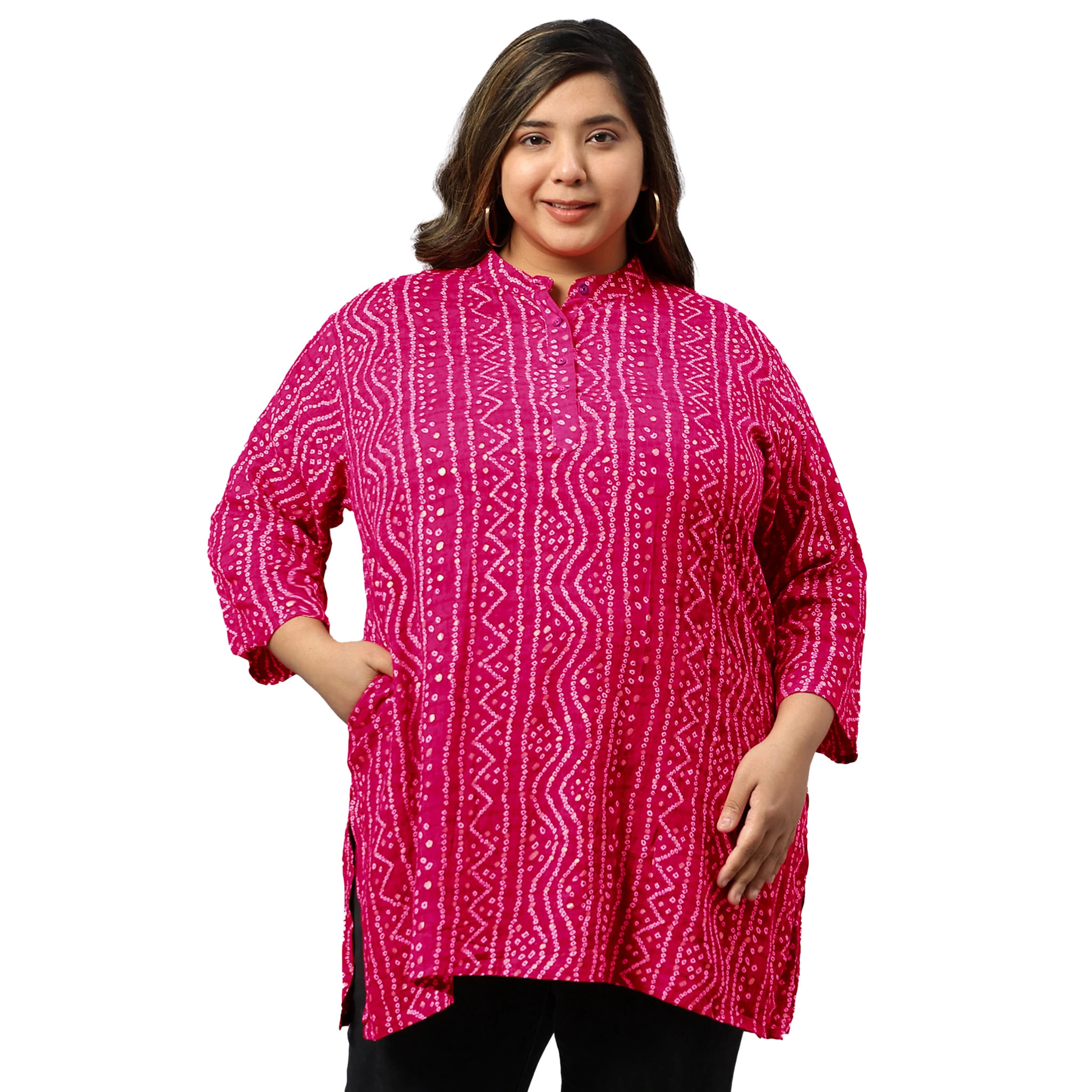 Pink Bandhani Print Plus Size Tunic