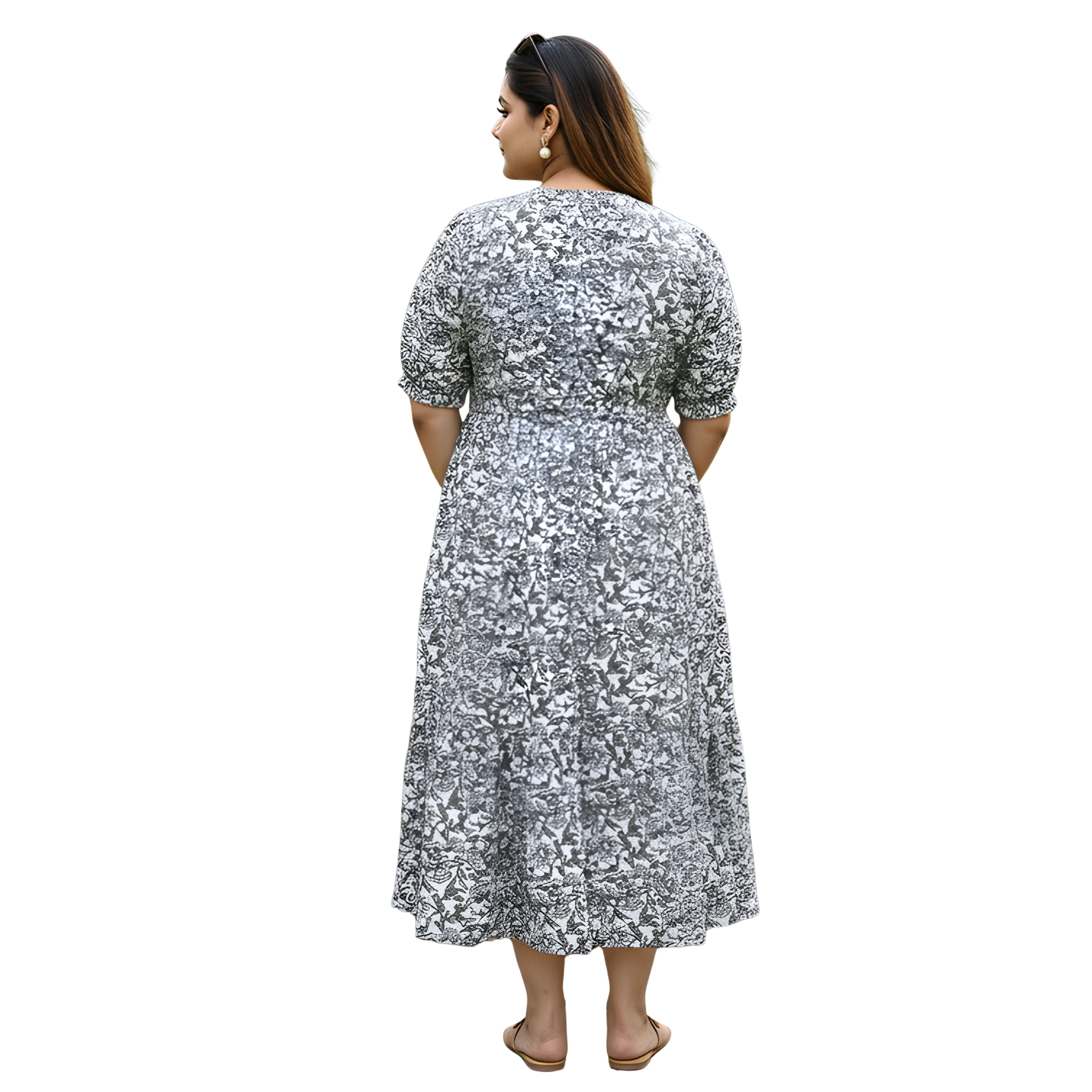 Black Floral Cotton Plus Size Dress