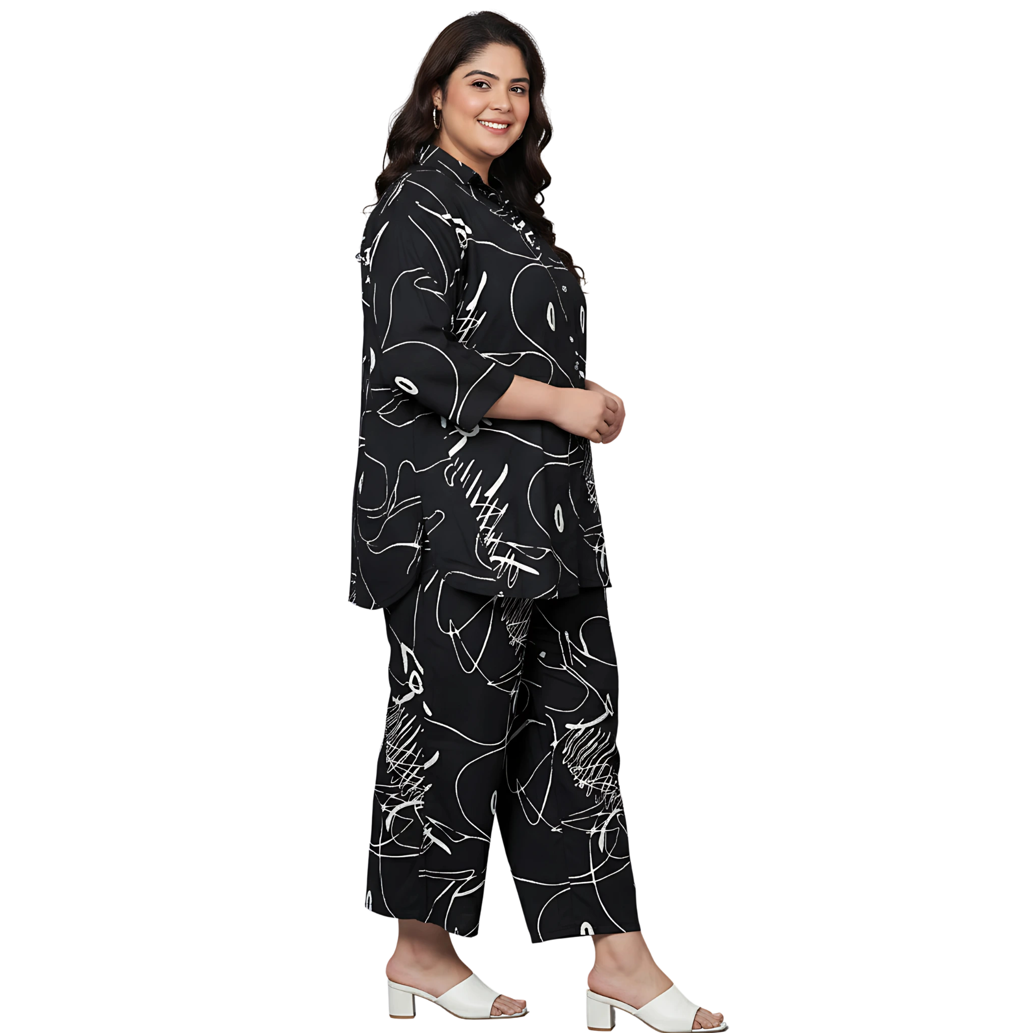 Black Scribble Print Plus Size Co-Ord Set