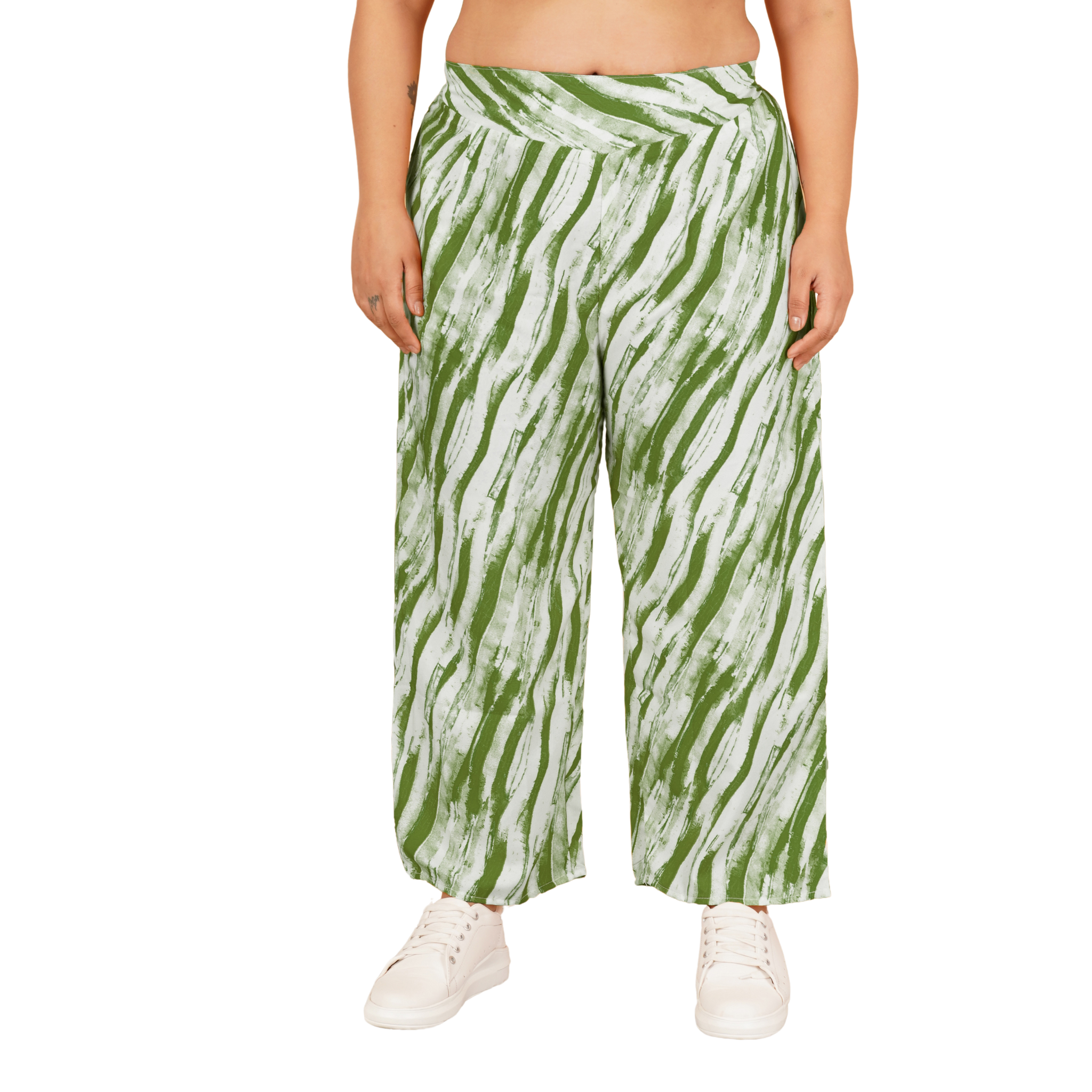 Green Leheriya Print Plus Size Trousers