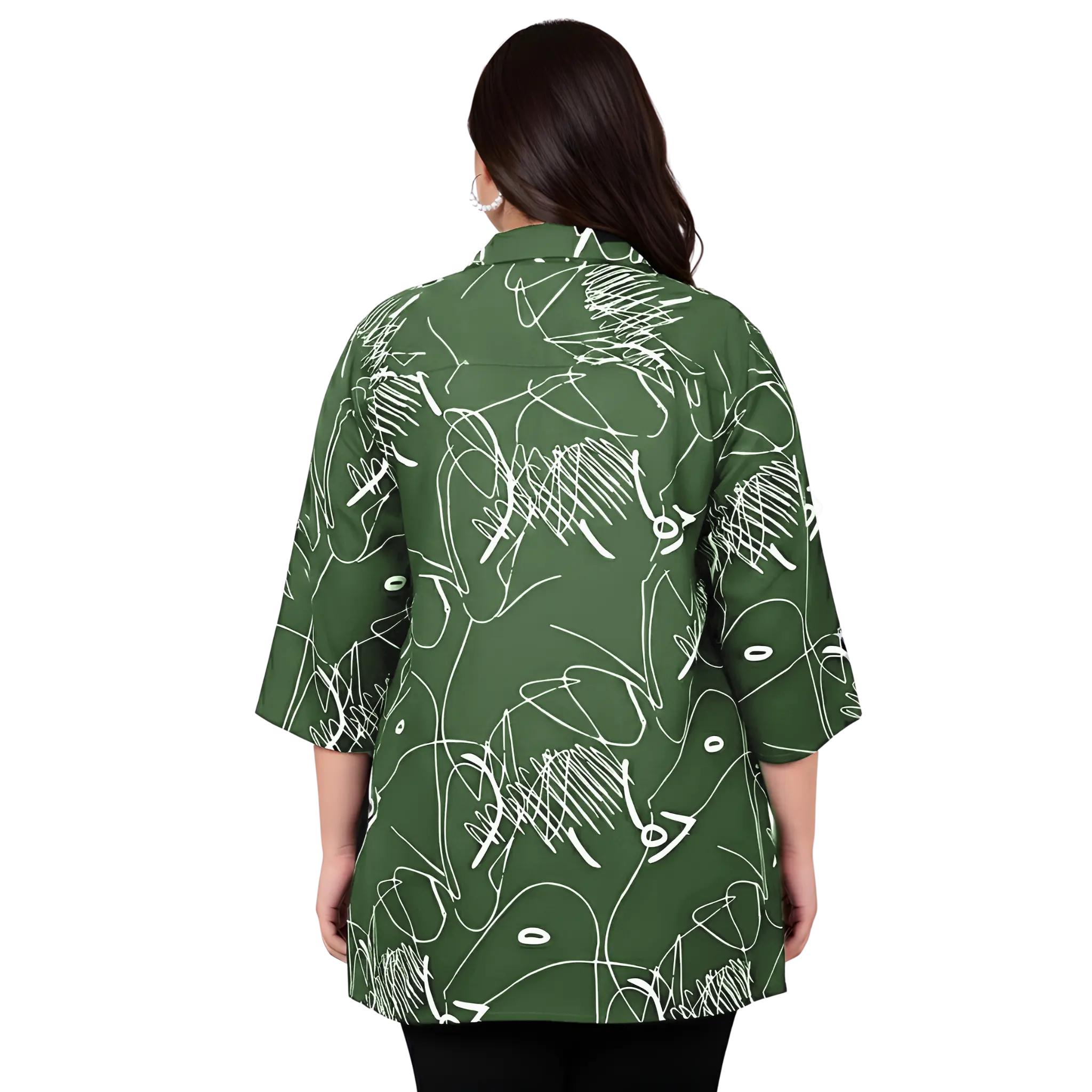 Green Scribble Print Plus Size Shirt
