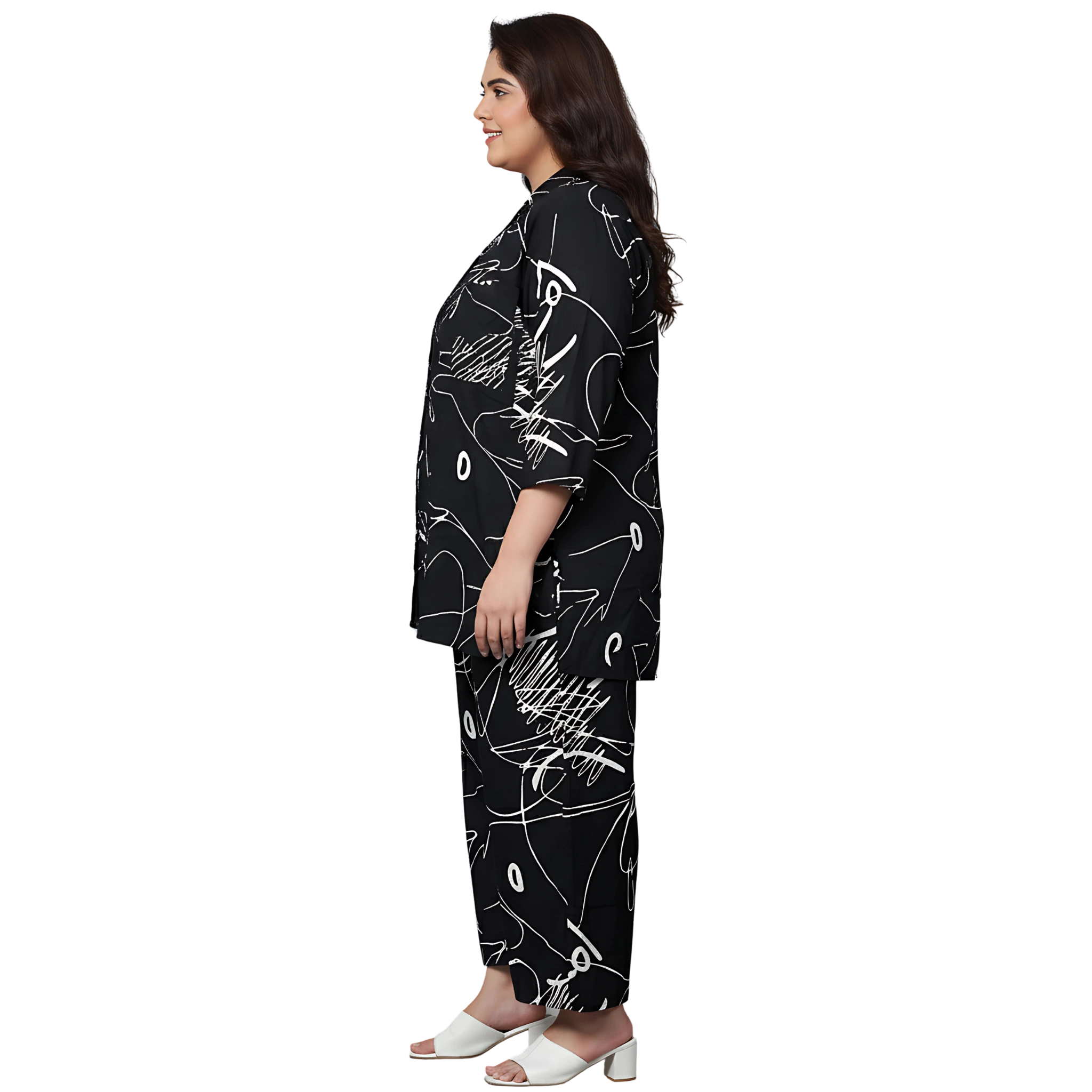 Black Scribble Print Plus Size Co-Ord Set