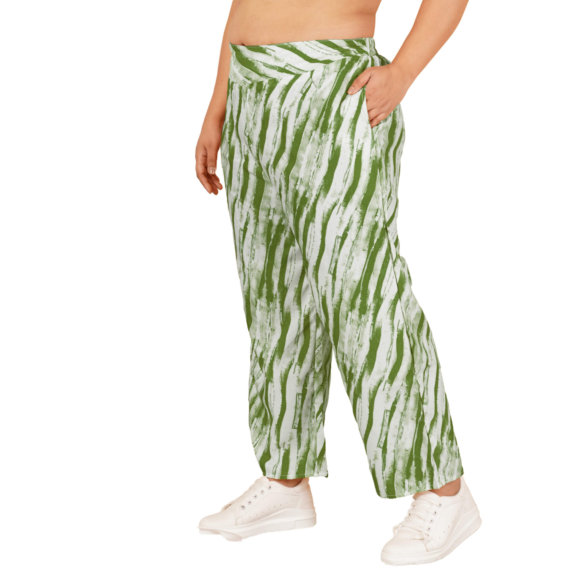 Green Leheriya Print Plus Size Trousers