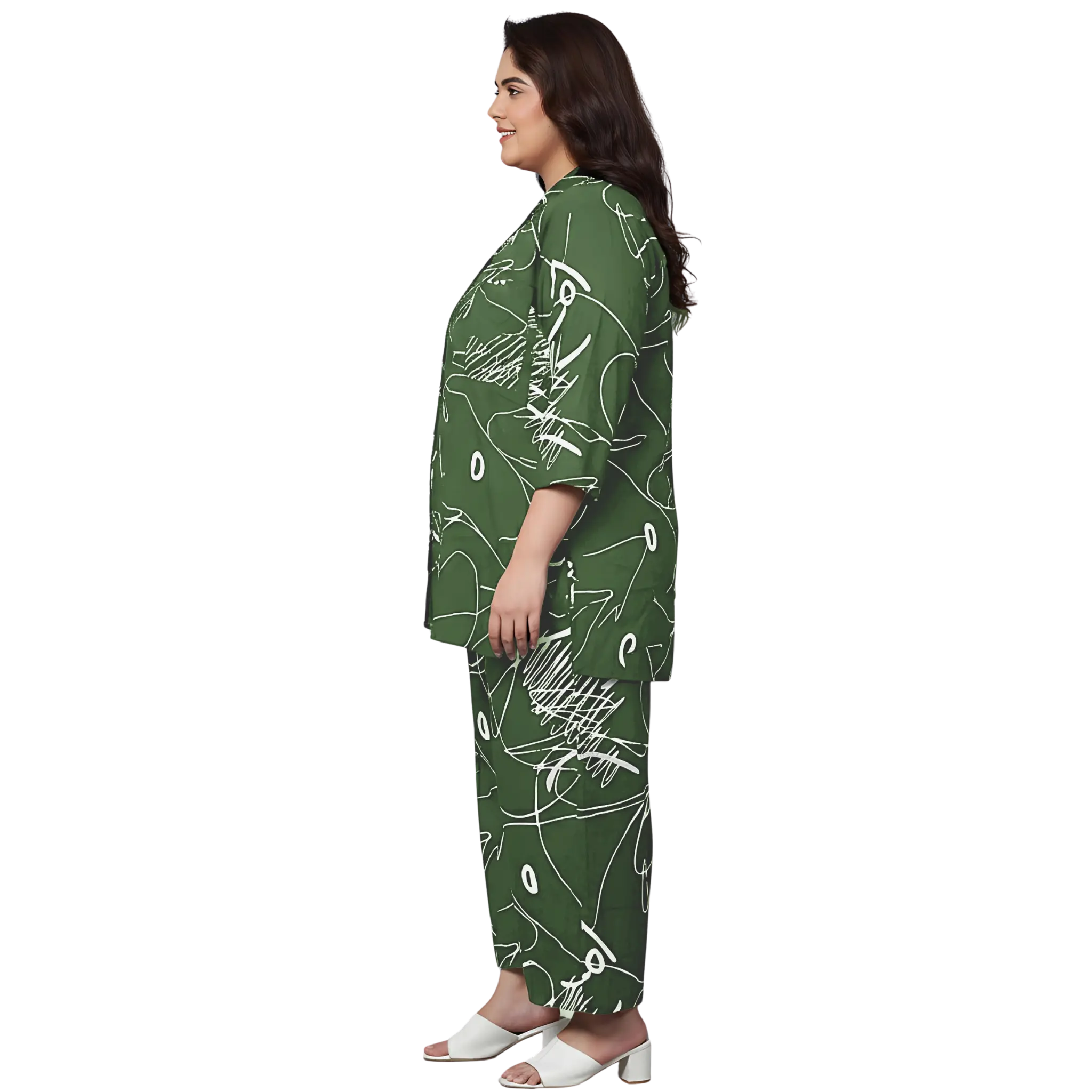 Green Scribble Print Plus Size Co-Ord Set