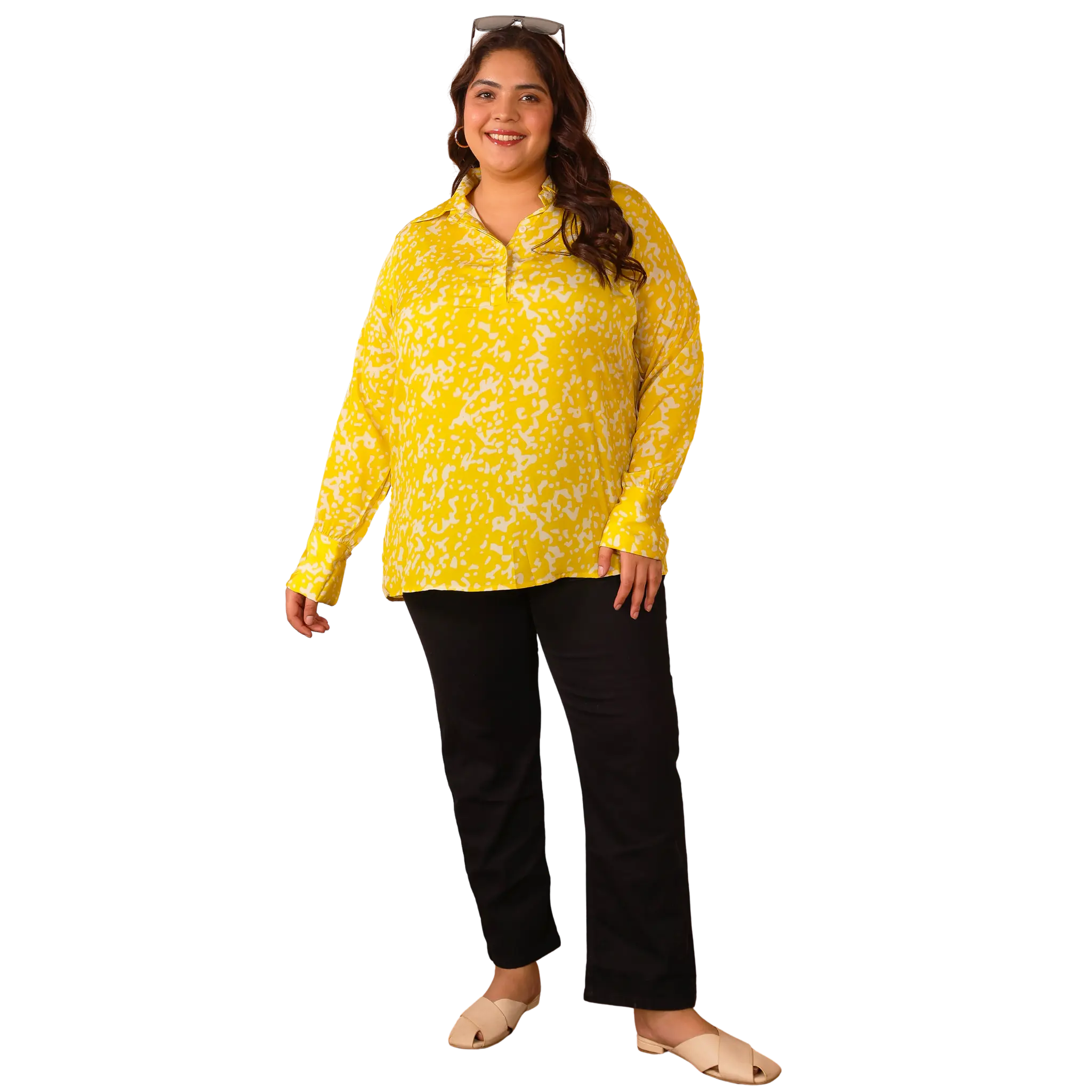 Yellow Print Satin Shirt