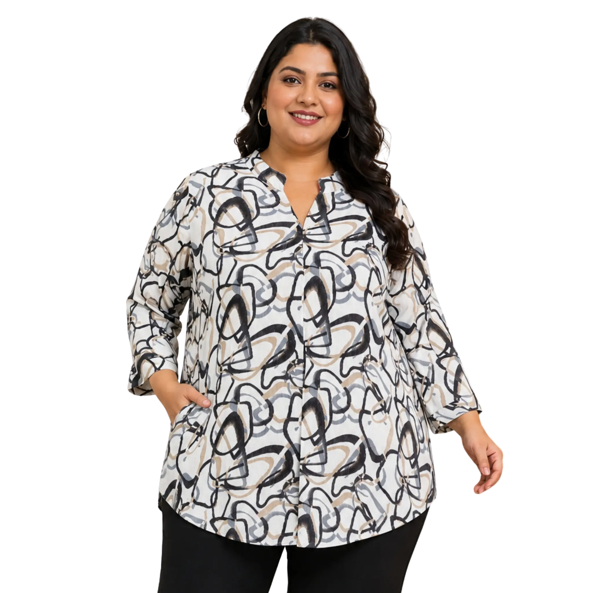White Centrepleat Print Tunic