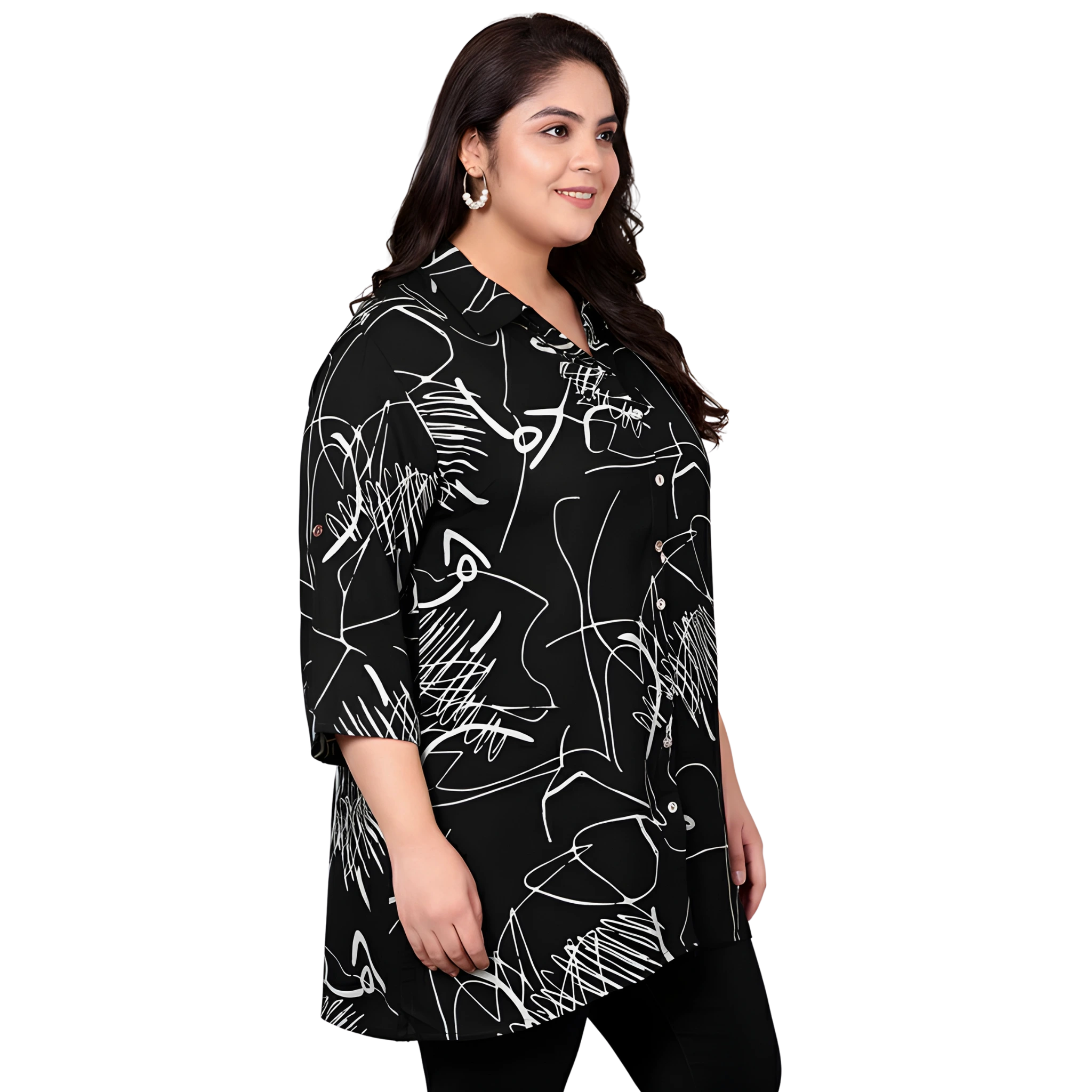 Black Scribble Print Plus Size Shirt