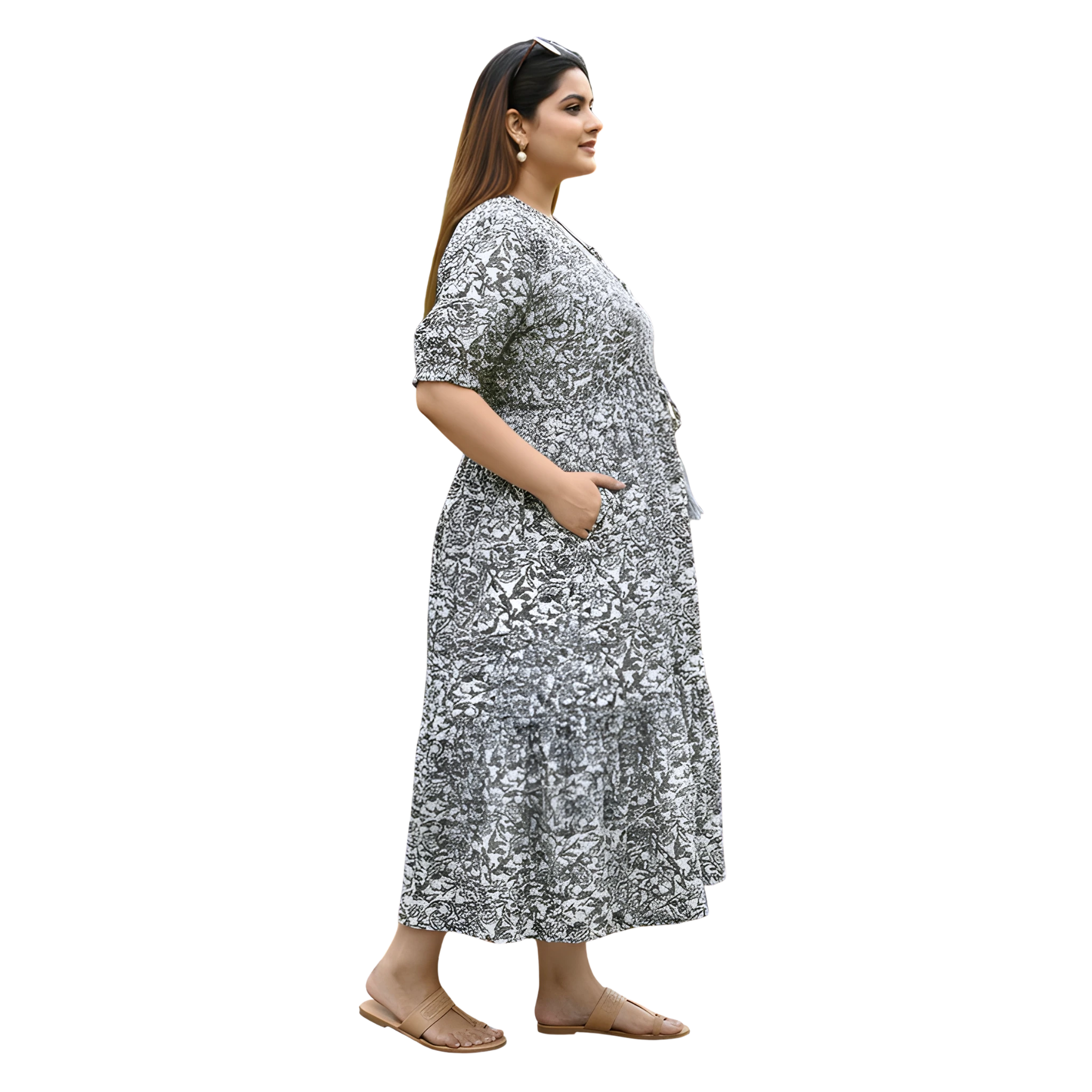 Black Floral Cotton Plus Size Dress
