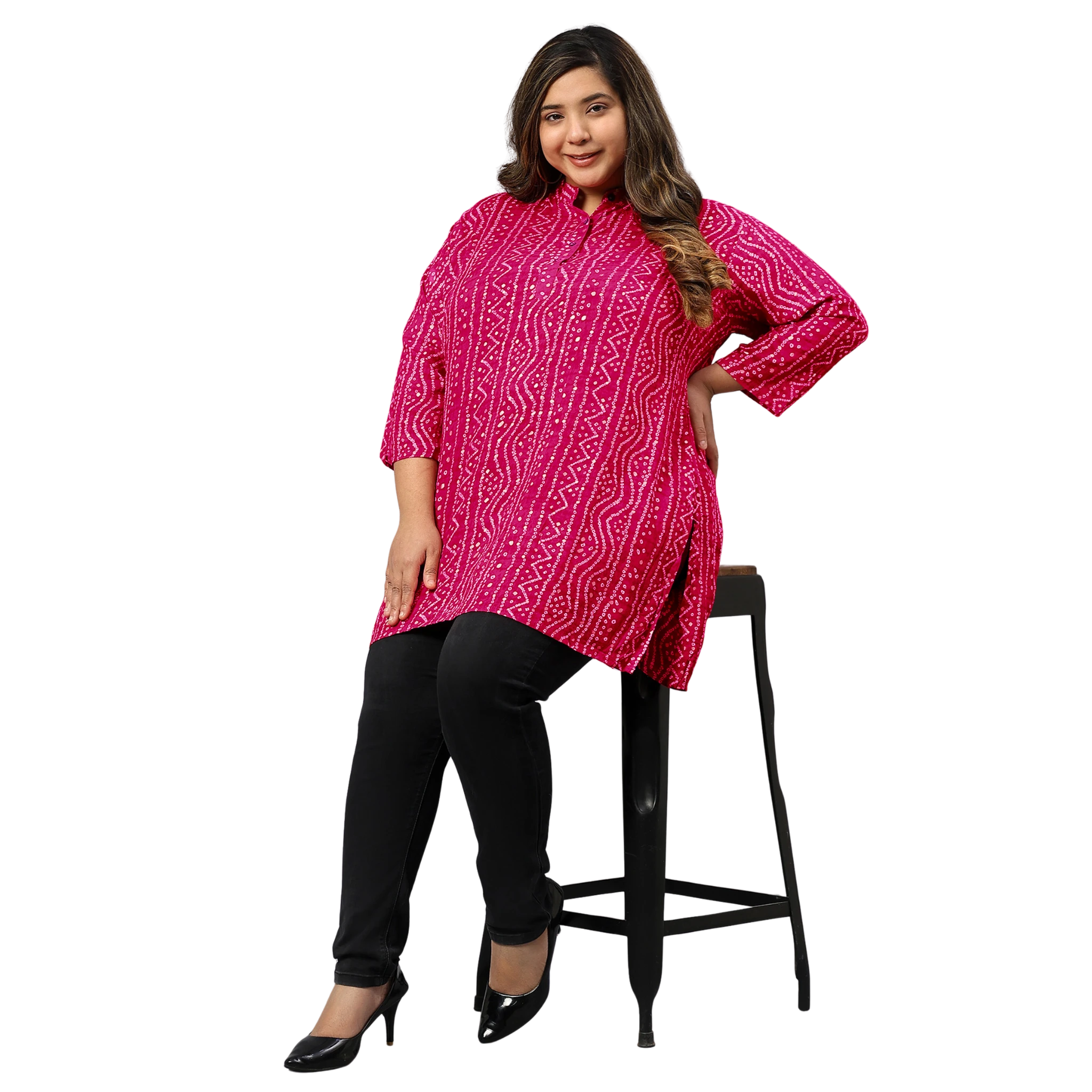 Pink Bandhani Print Plus Size Tunic
