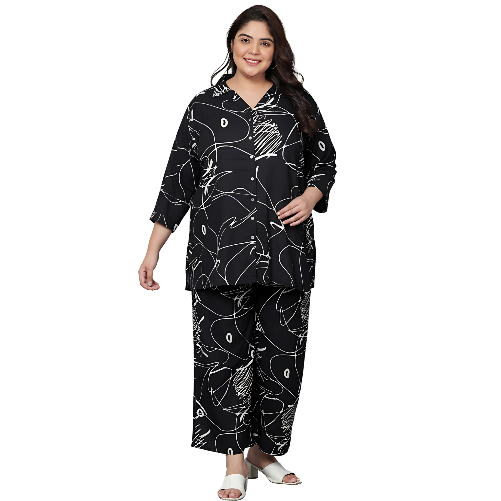 Black Scribble Print Plus Size Co-Ord Set