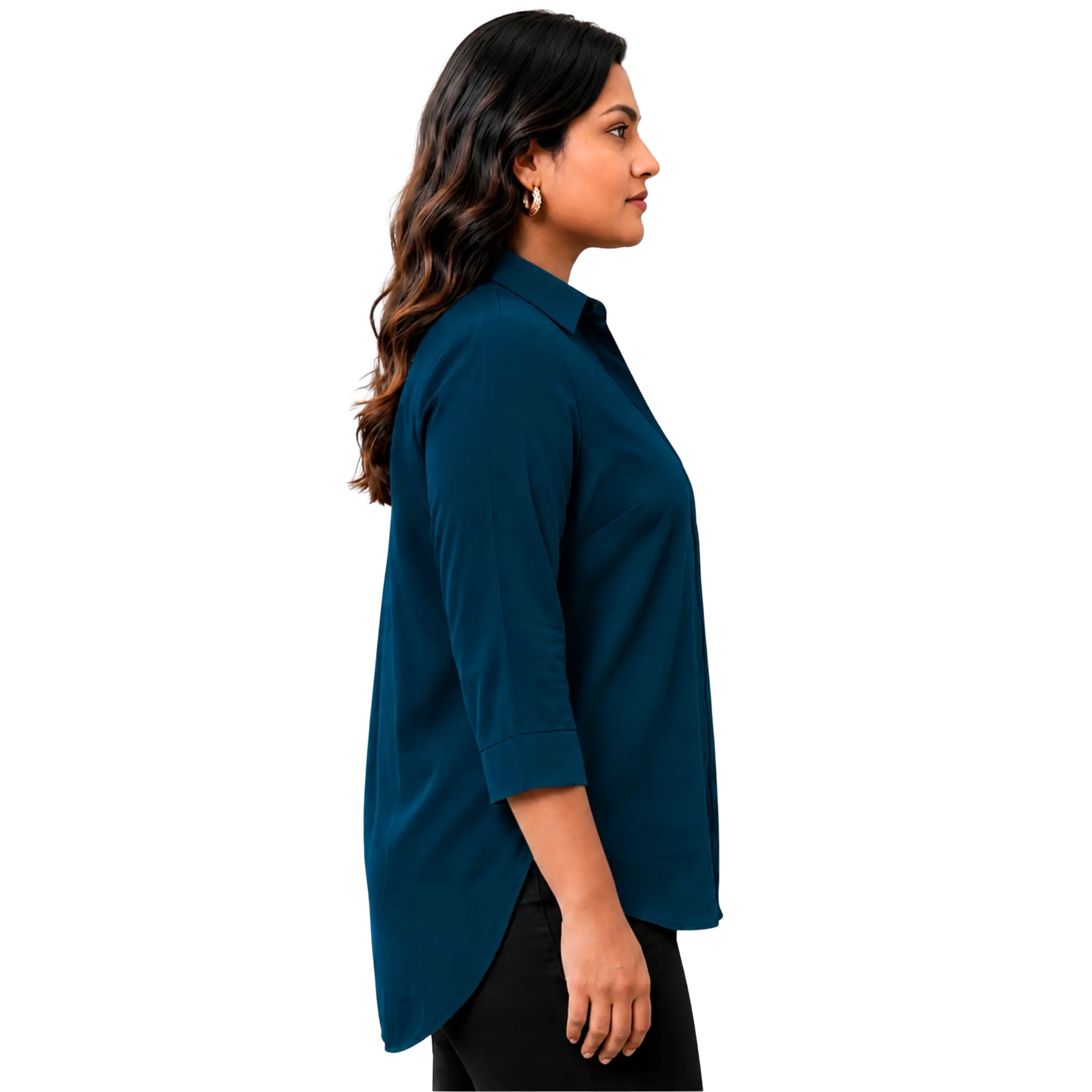 Peacock Blue Rayon Concealed Plus Size Tunic