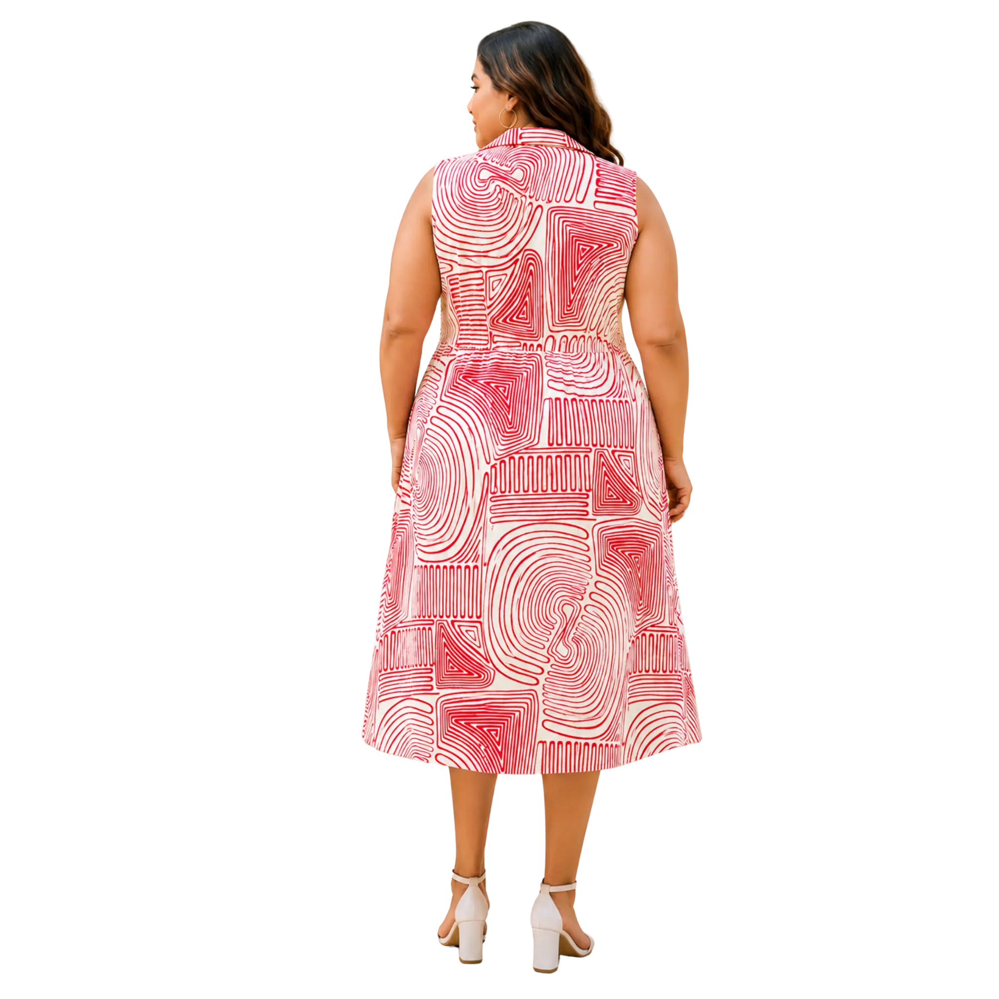 Red Abstract Print Midi Dress