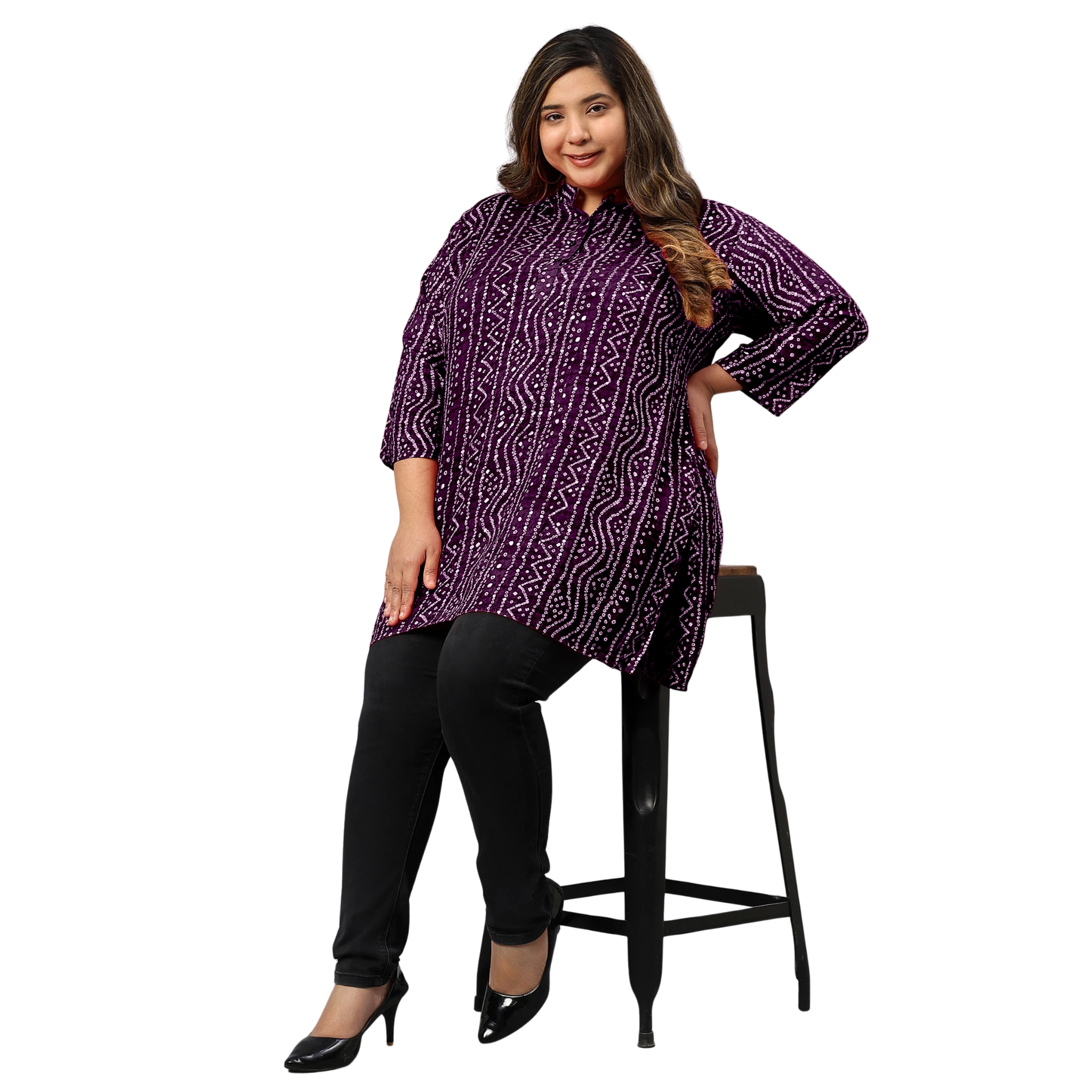 Purple Bandhani Print Plus Size Tunic
