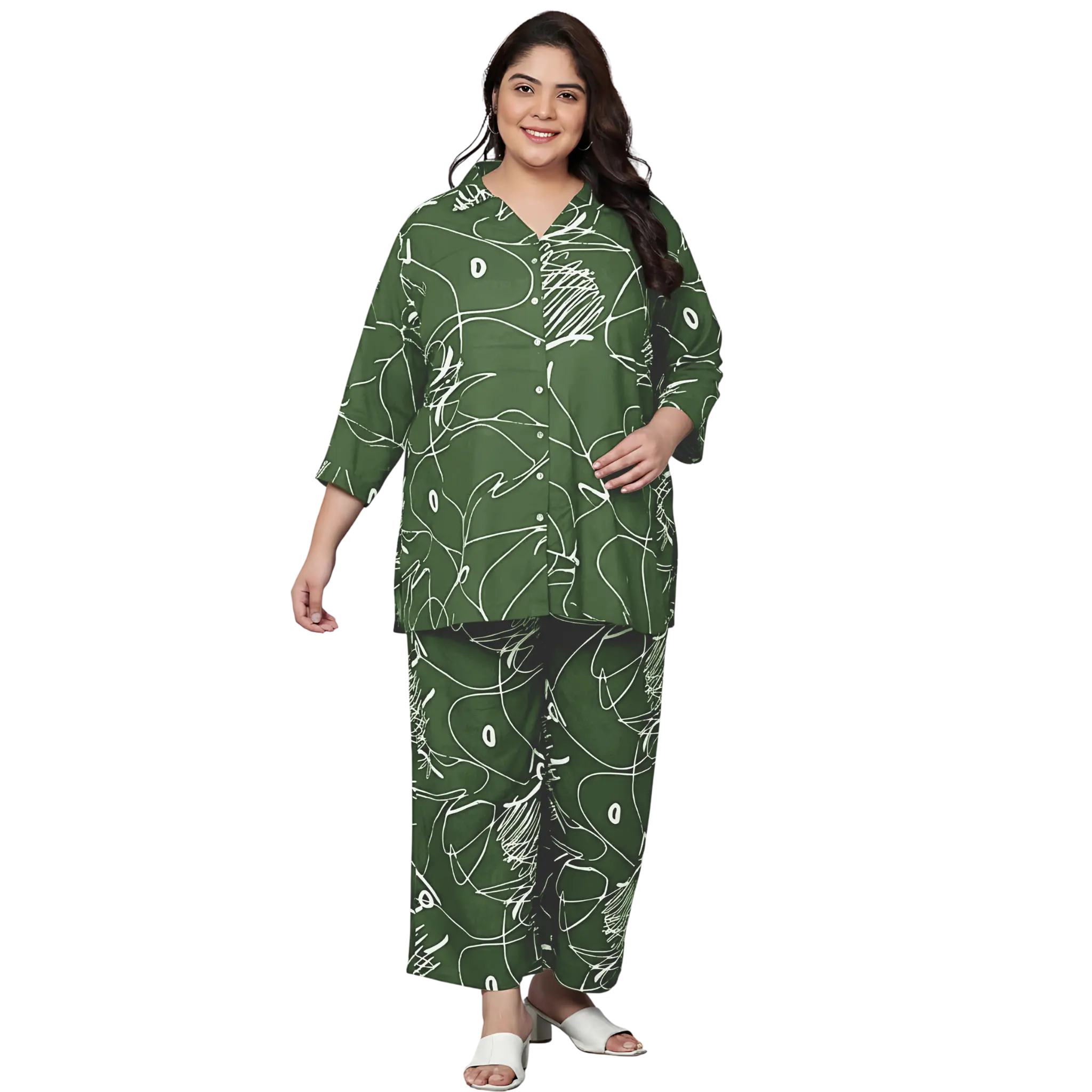 Green Scribble Print Plus Size Co-Ord Set