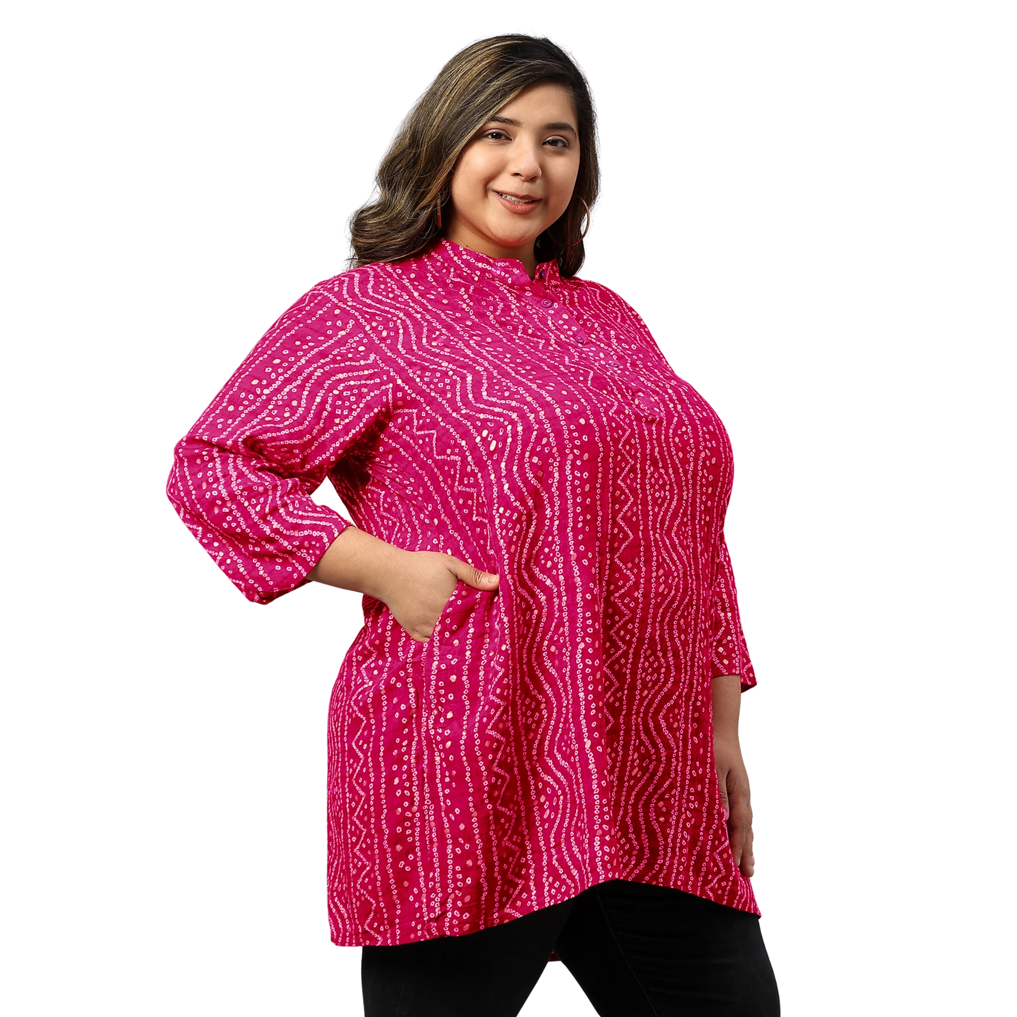 Pink Bandhani Print Plus Size Tunic