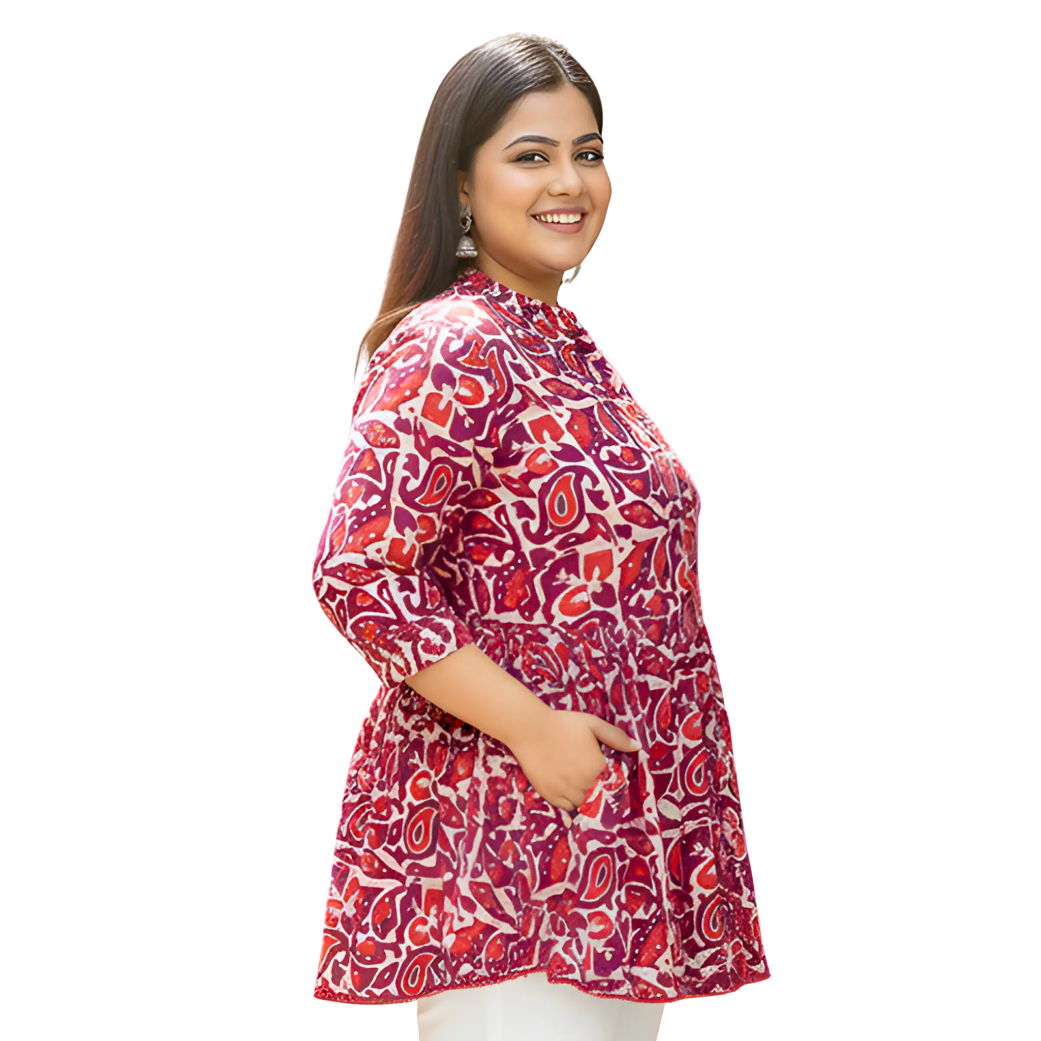 Red and Purple Print Cotton Tunic