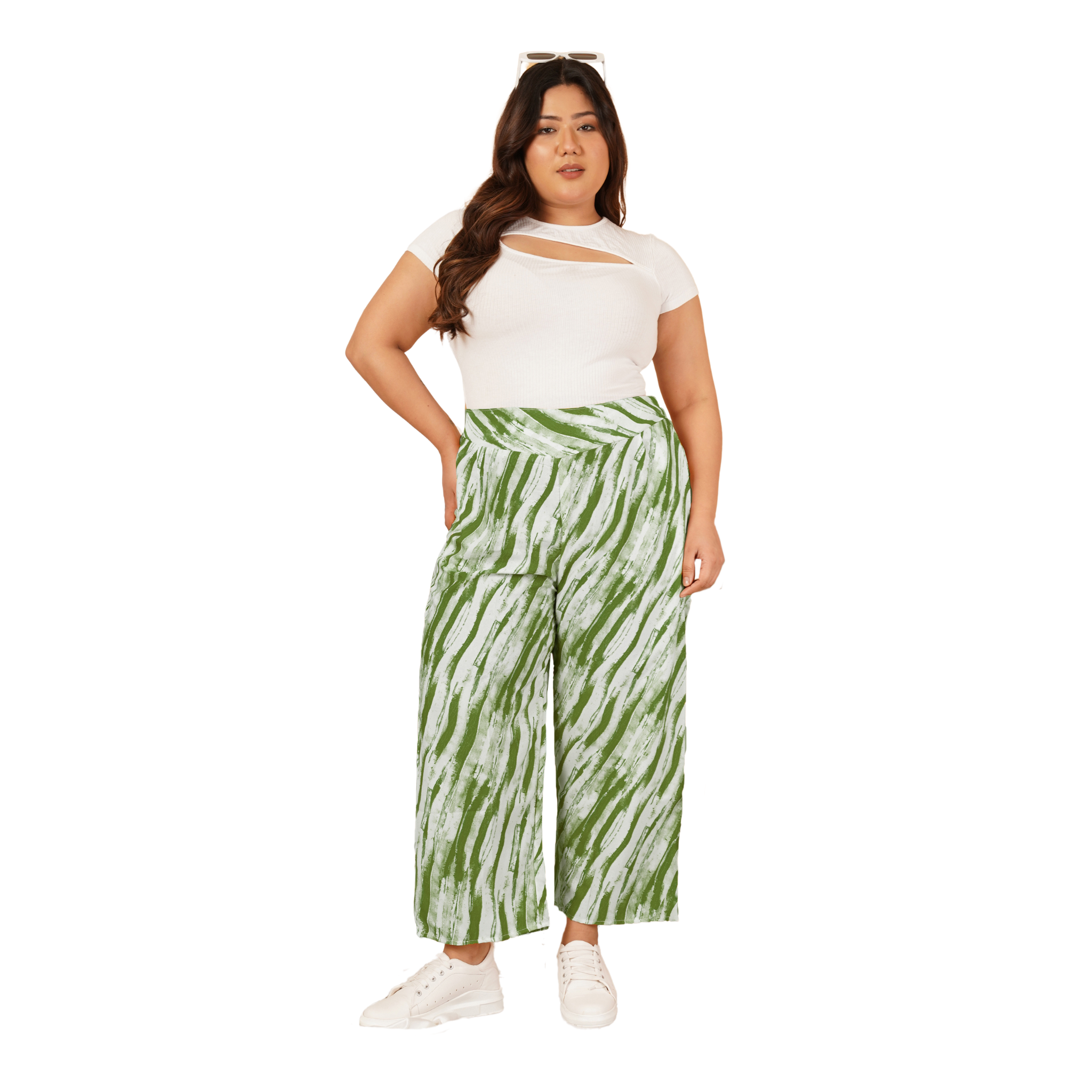 Green Leheriya Print Plus Size Trousers