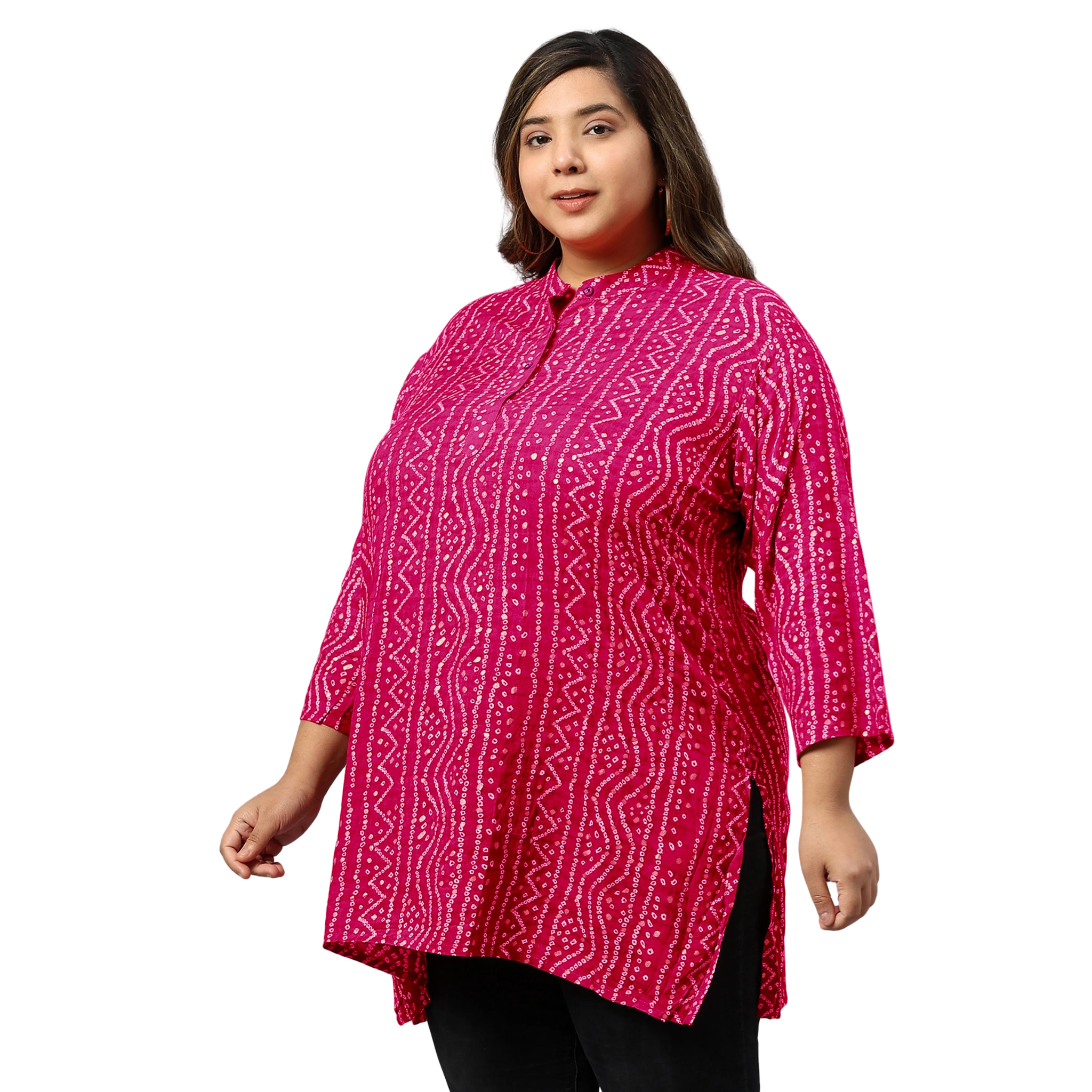 Pink Bandhani Print Plus Size Tunic