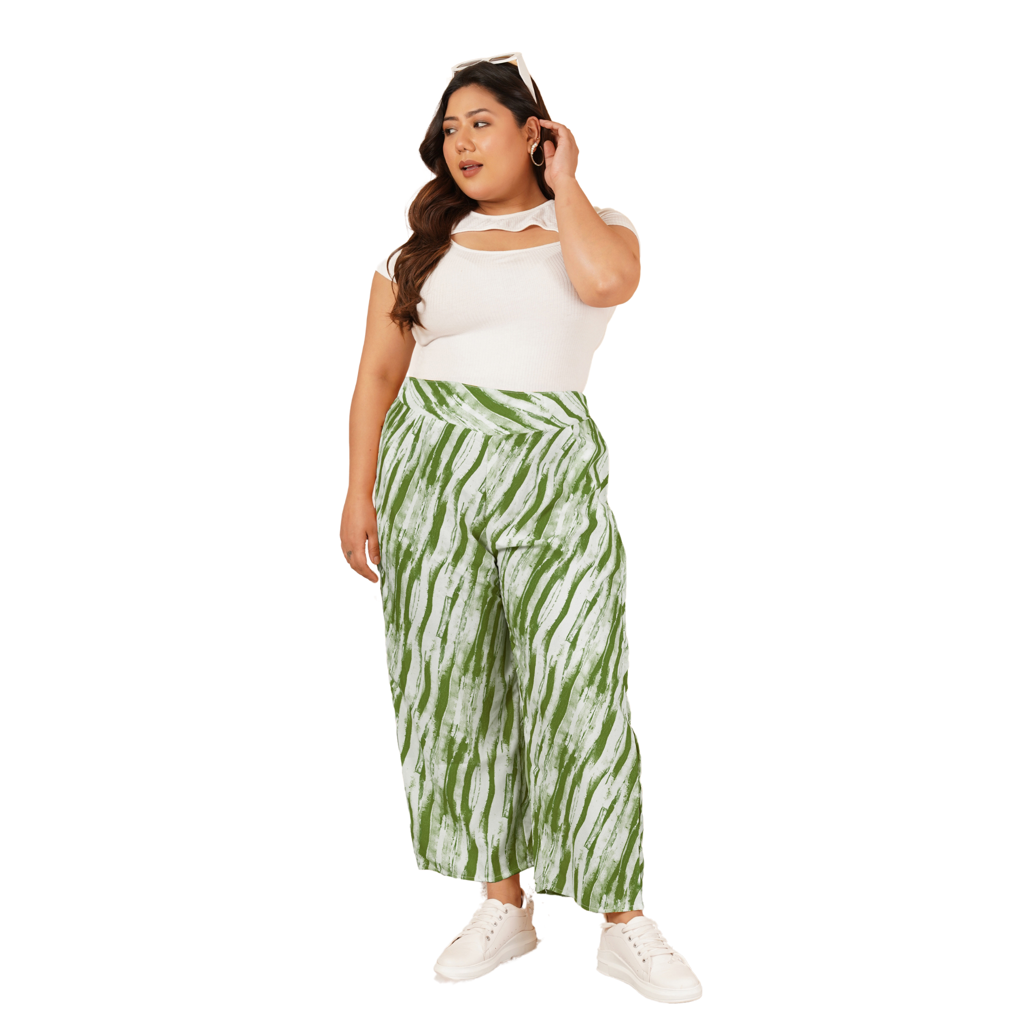 Green Leheriya Print Plus Size Trousers