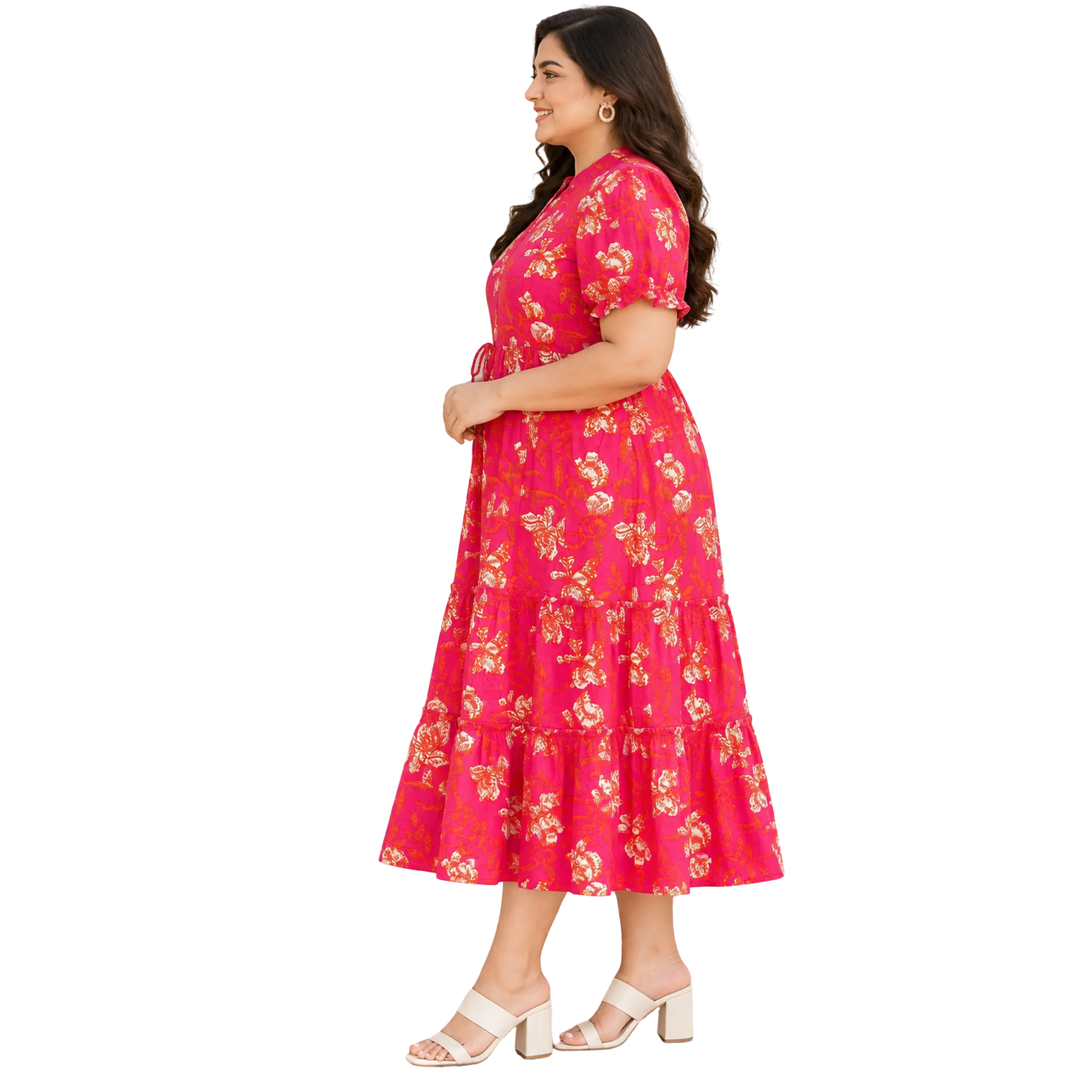 Orange Floral Tiered Plus Size Dress