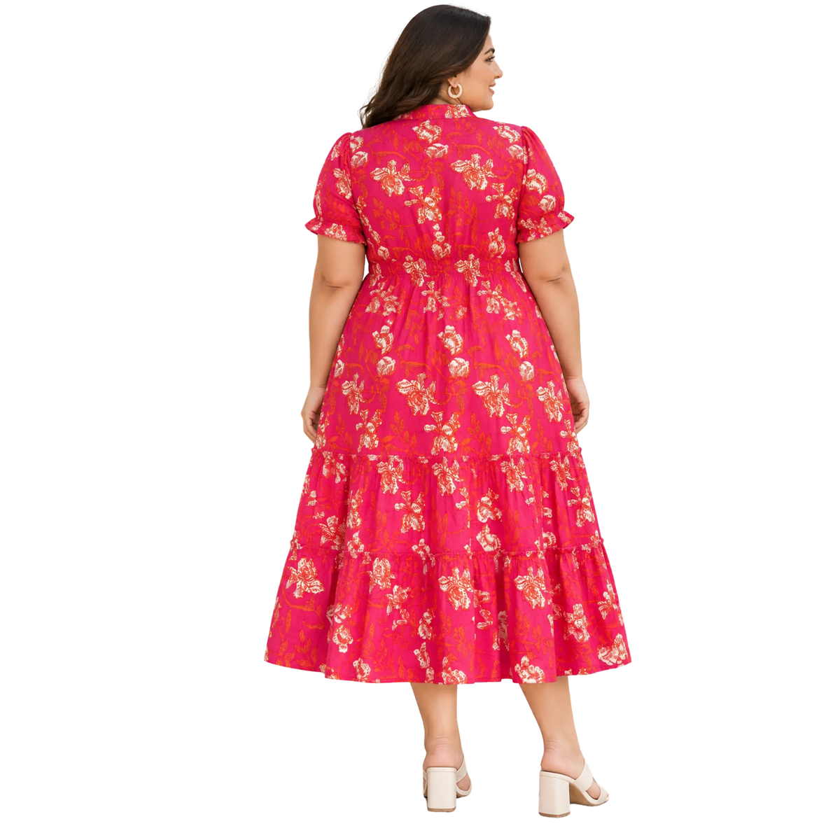 Orange Floral Tiered Plus Size Dress