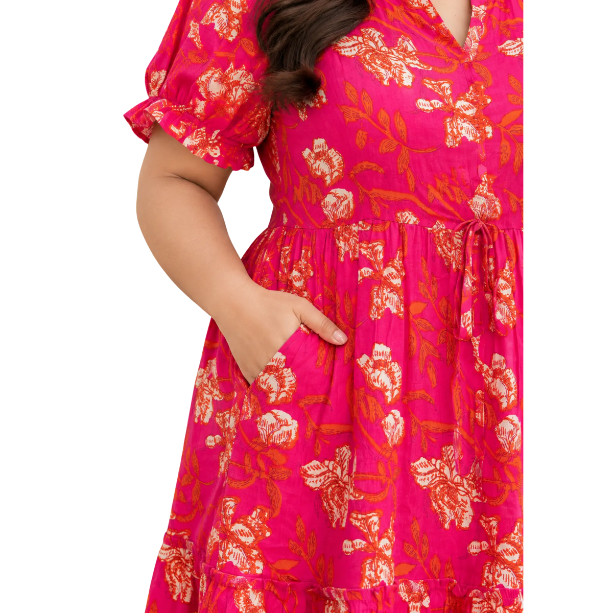 Orange Floral Tiered Plus Size Dress